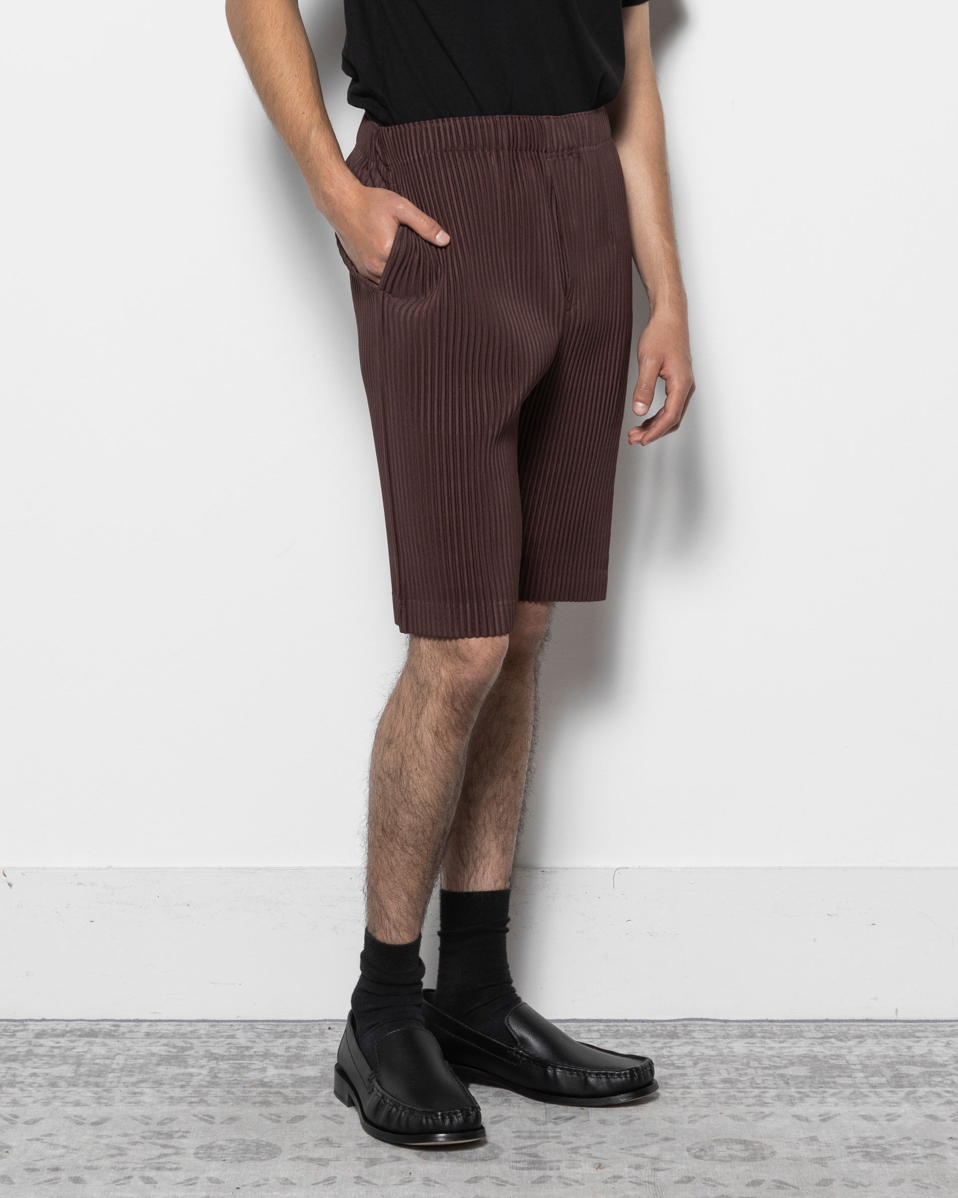 Color Pleats Shorts in Edge Brown