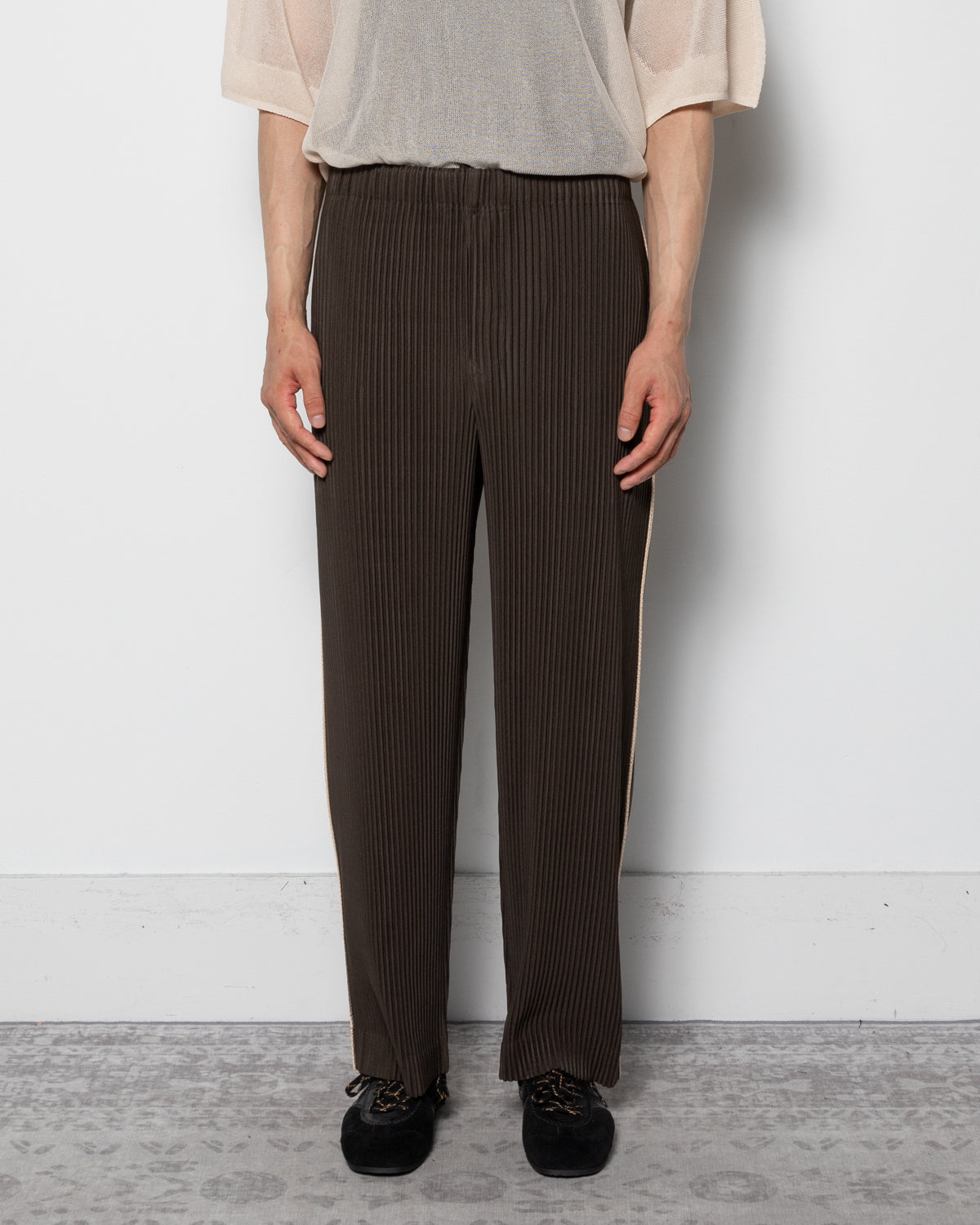 Embroidery Stripes Pants in Shade Grayish Brown