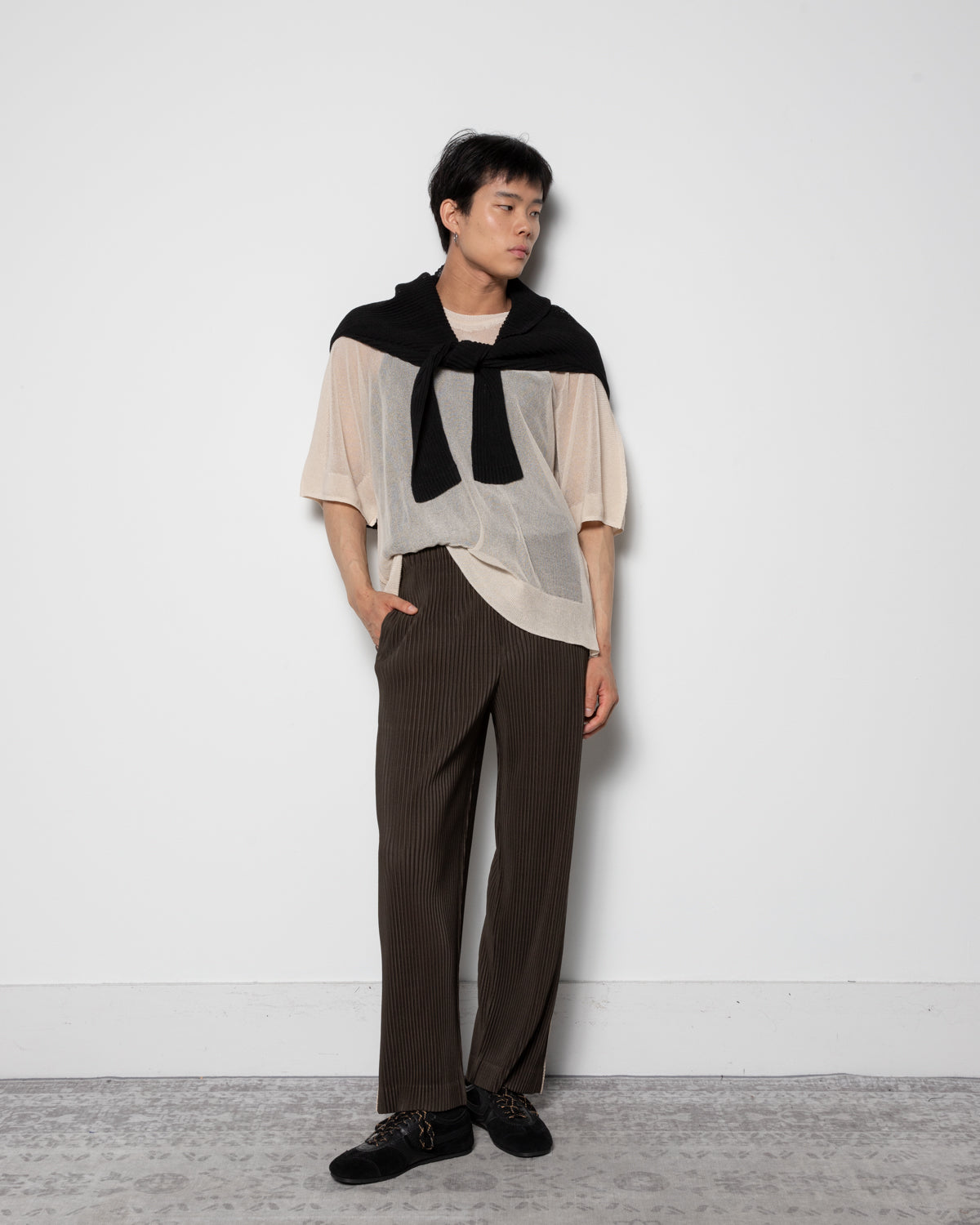 Embroidery Stripes Pants in Shade Grayish Brown