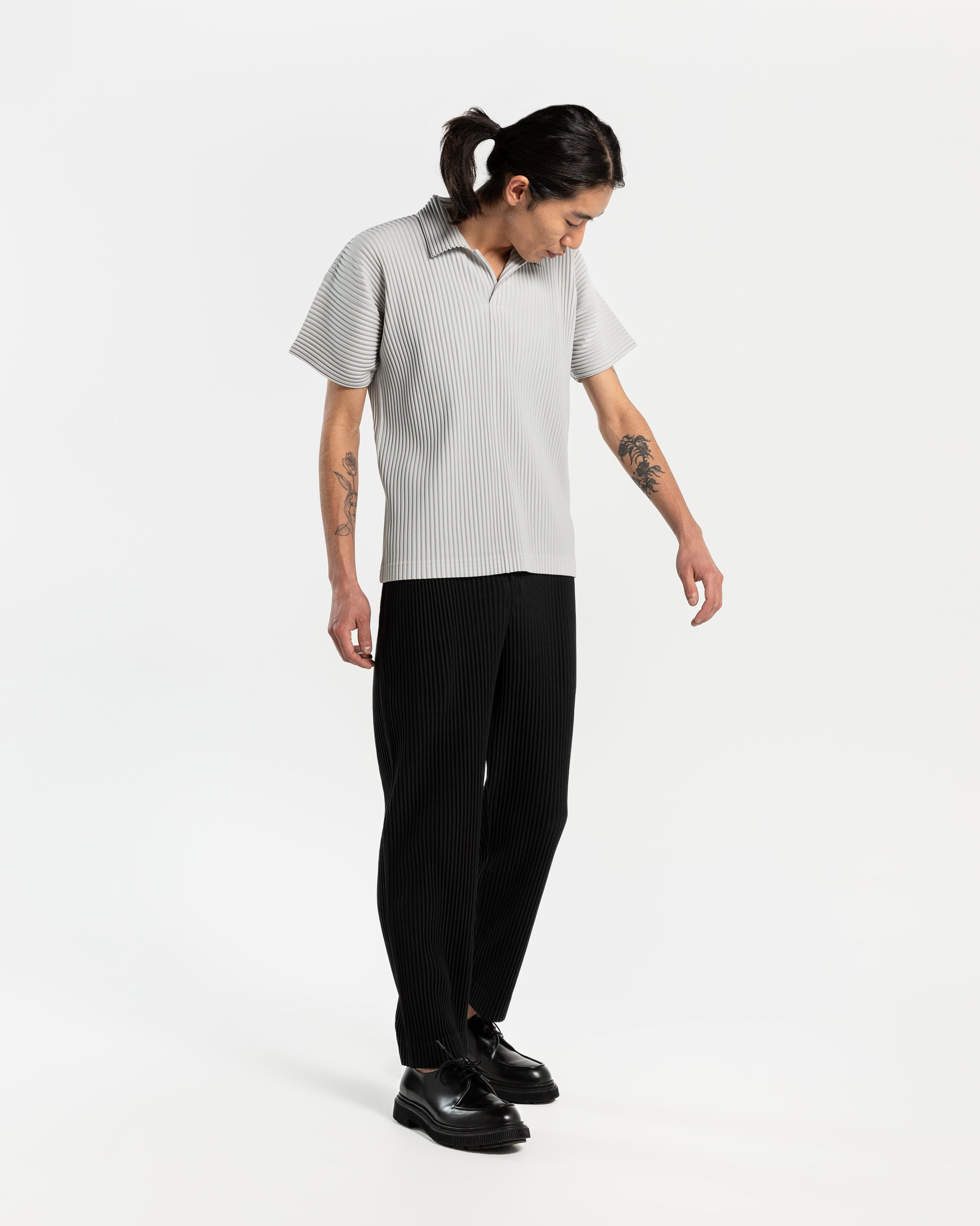 Pleated Polo in Light Grey