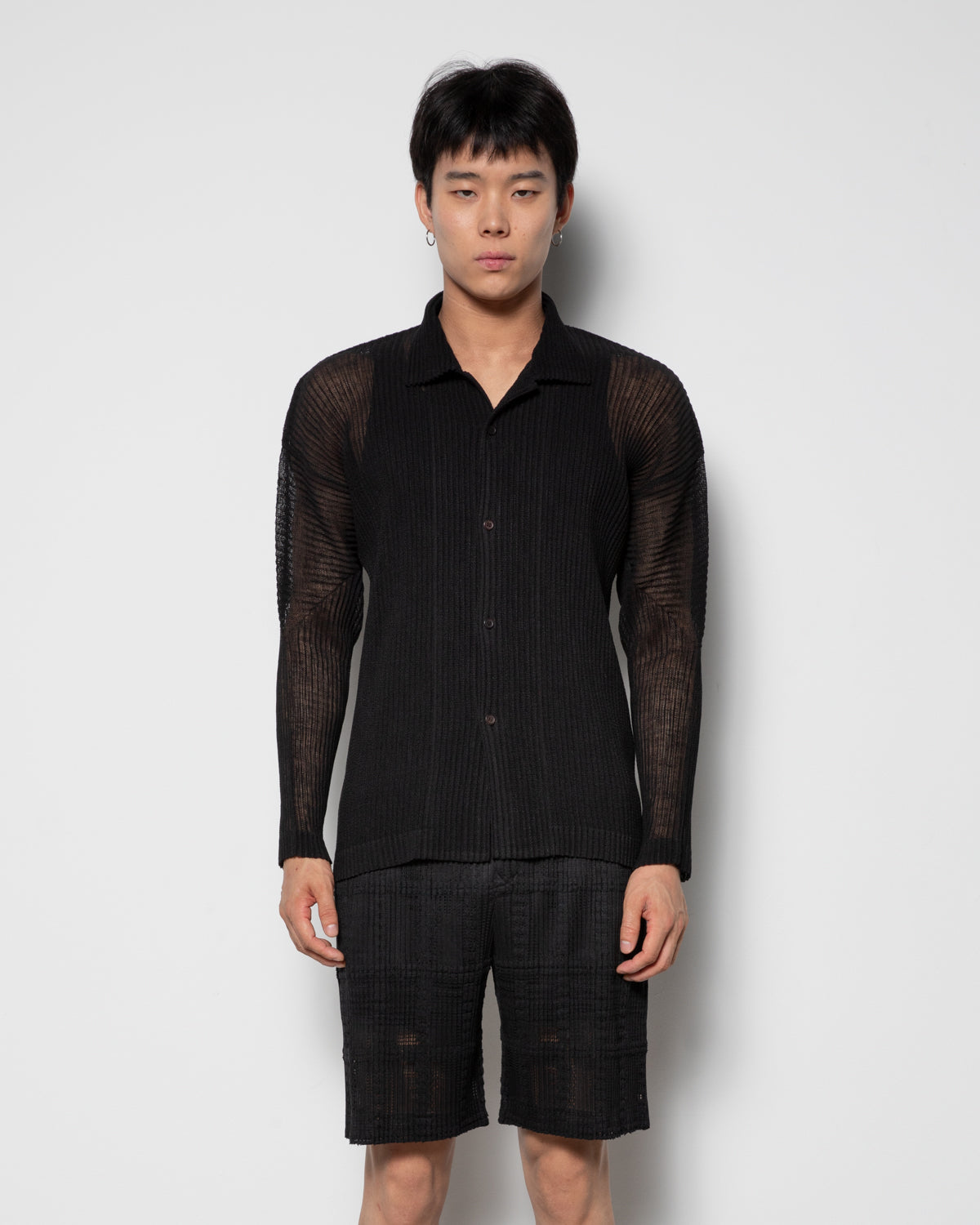 Rustic Mesh Polo Shirt in Black