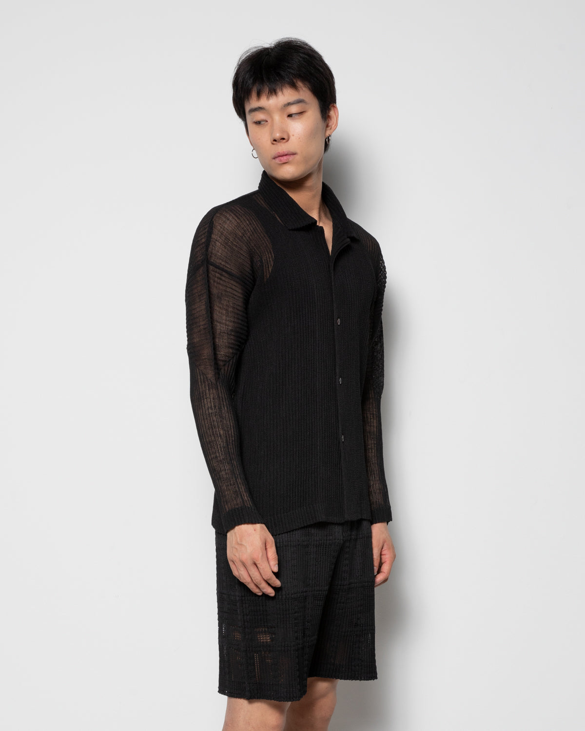 Rustic Mesh Polo Shirt in Black