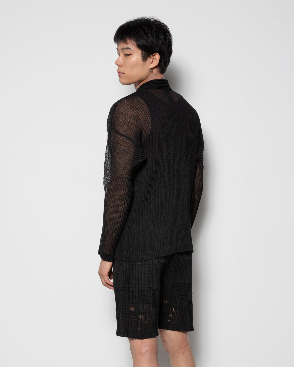 Rustic Mesh Polo Shirt in Black