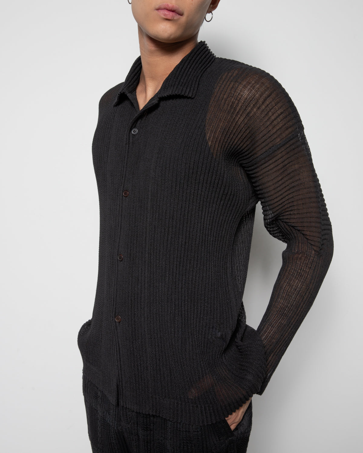 Rustic Mesh Polo Shirt in Black