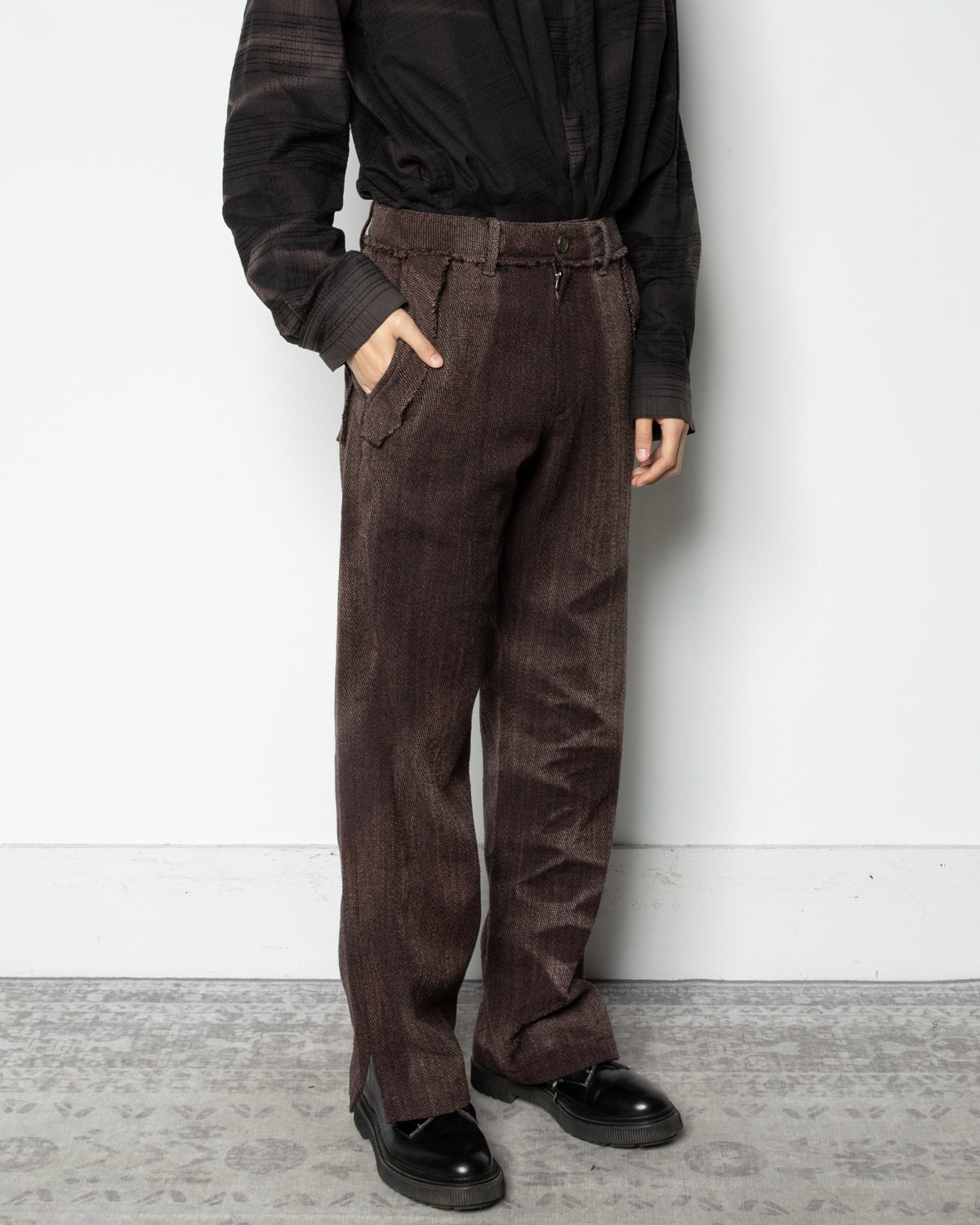 Sun-Bleached Raw-Edge Pants In Brown