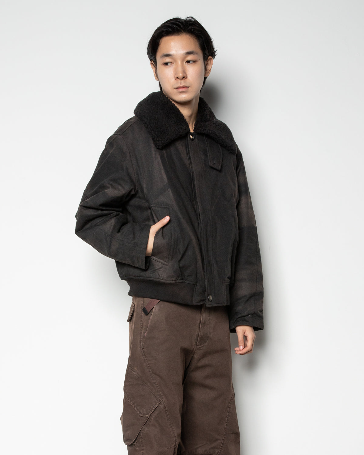 Sun-Bleached Wide Collar Jacket In Black