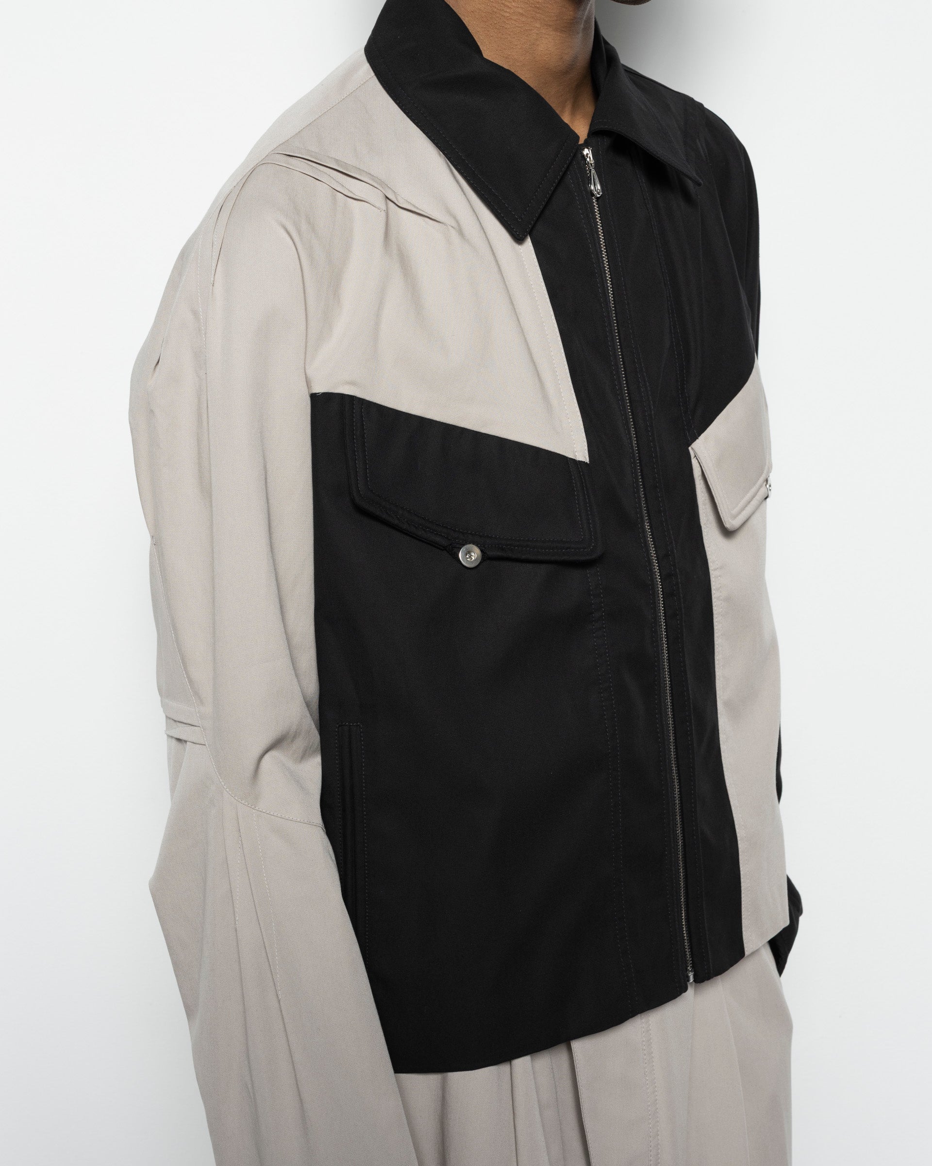 Kiko Kostadinov Alec K-Dart Blouson in Seedpearl and Black