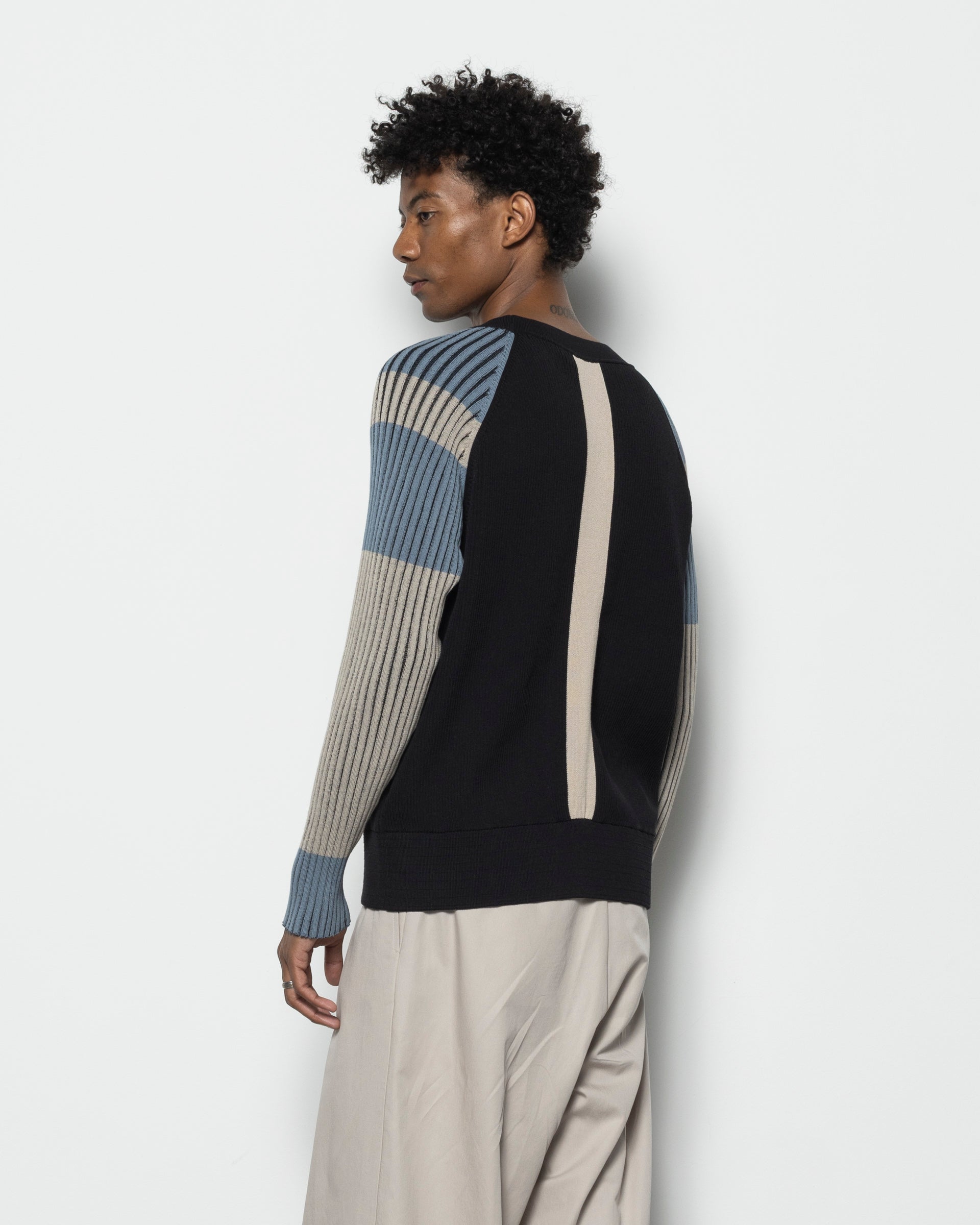 Kiko Kostadinov Inex Cardigan in Black/Almond/Dusty Blue | RODEN GRAY
