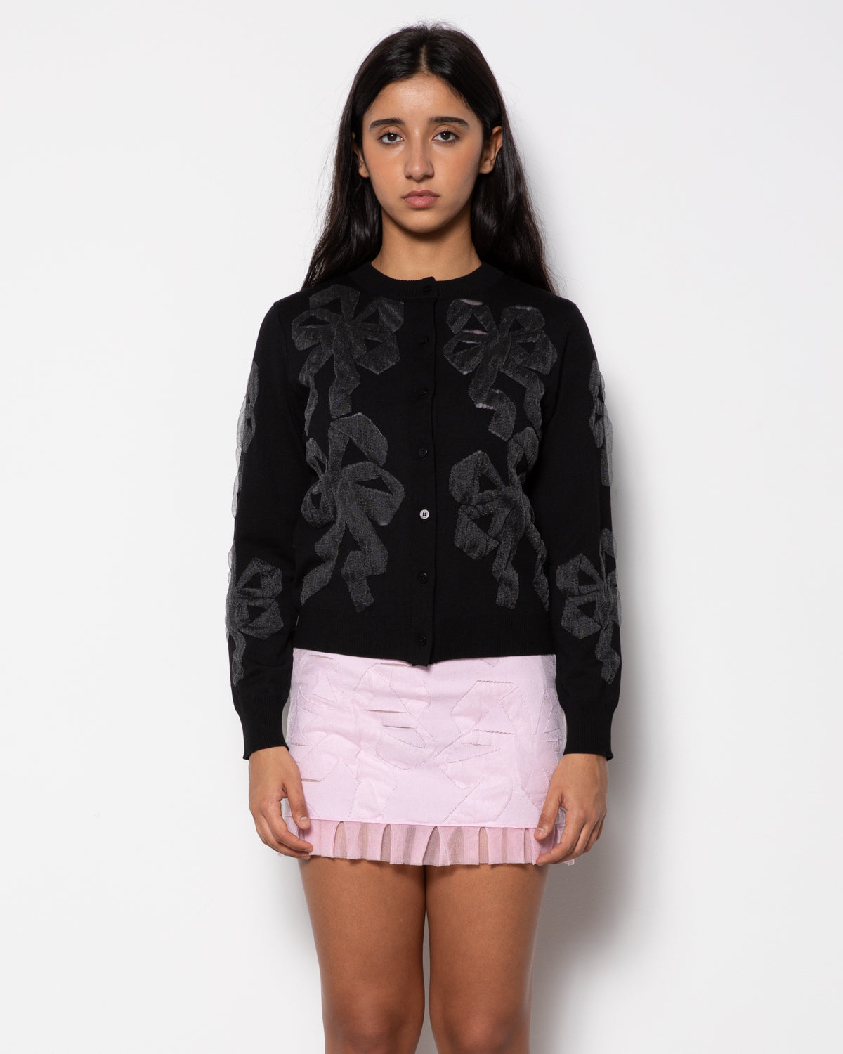 Bow Bubble Gum Knit Cardigan in Black