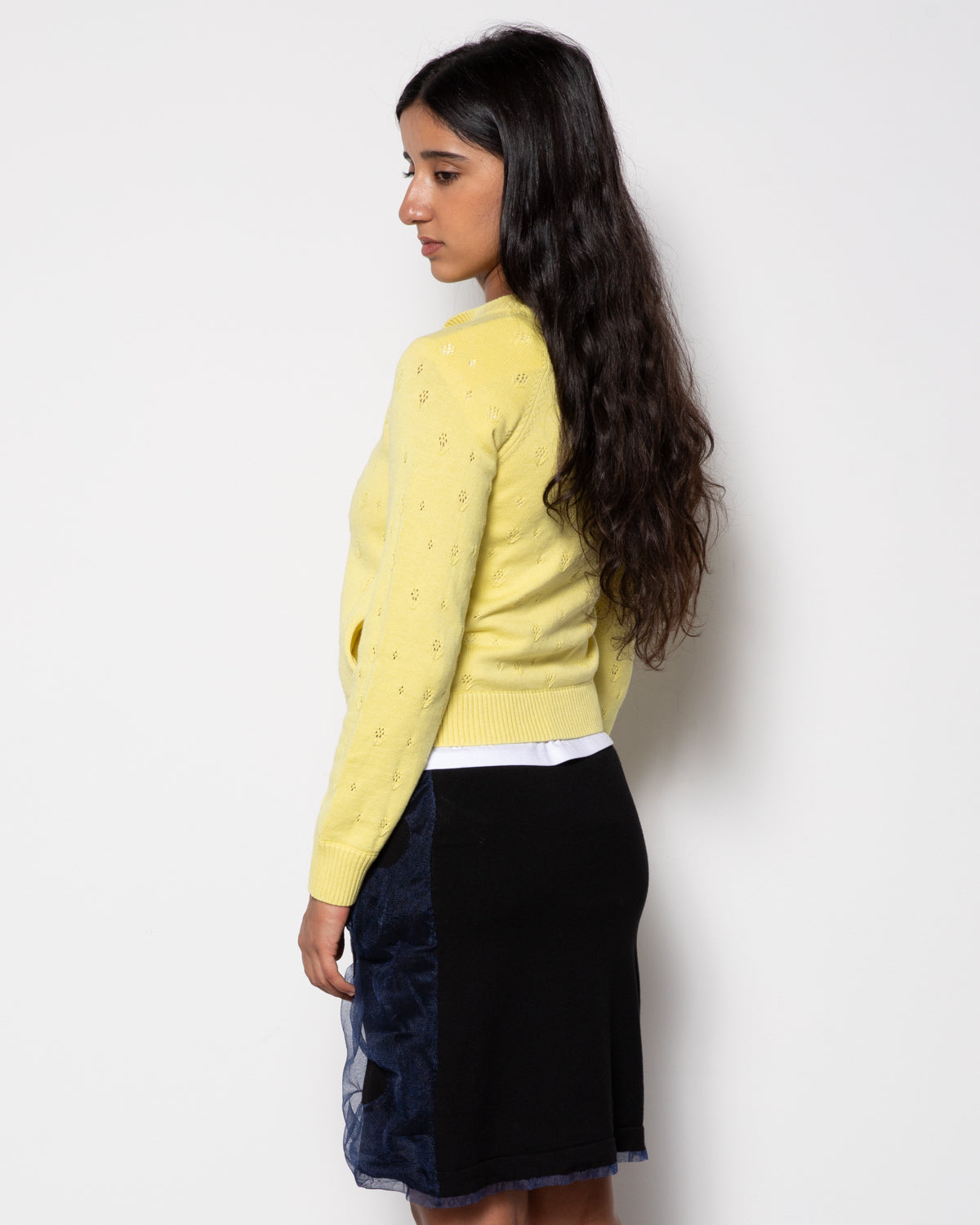 Floral Lace Knit Jacket in Yellow