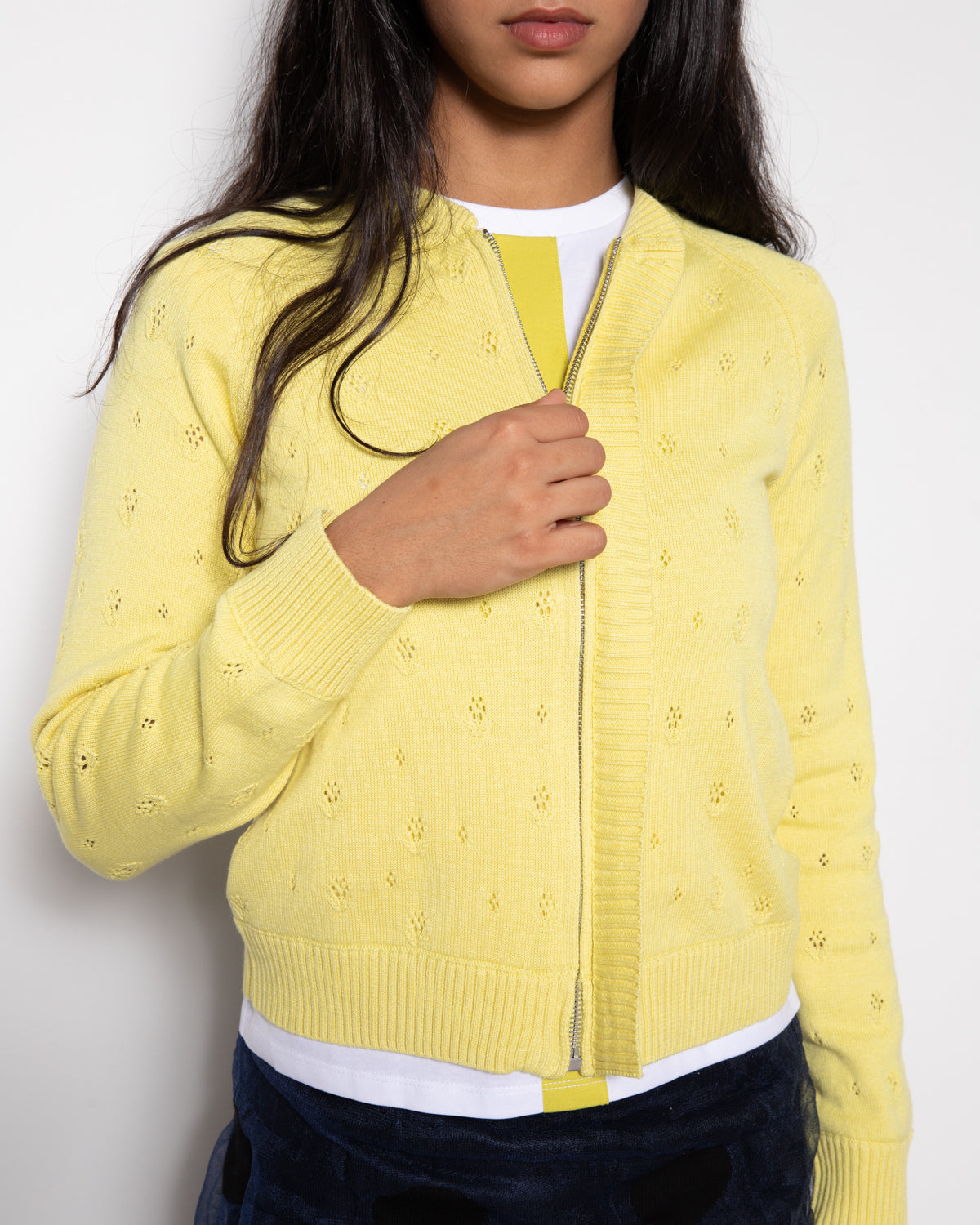 Floral Lace Knit Jacket in Yellow