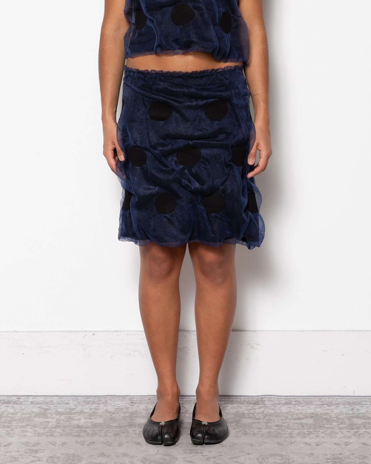Polka Dot Bubble Gum Knit Skirt in Navy and Black