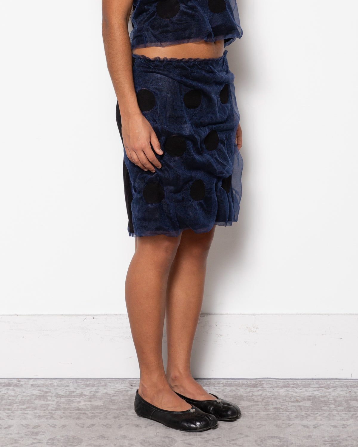 Polka Dot Bubble Gum Knit Skirt in Navy and Black