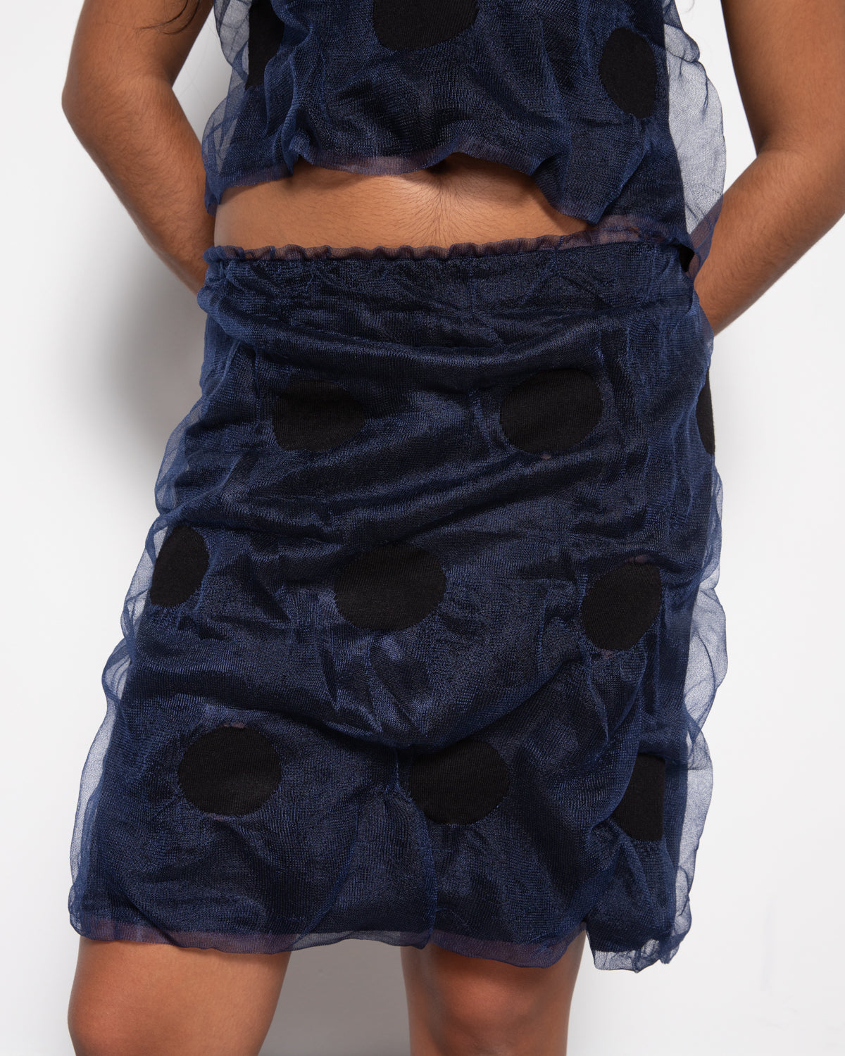Polka Dot Bubble Gum Knit Skirt in Navy and Black