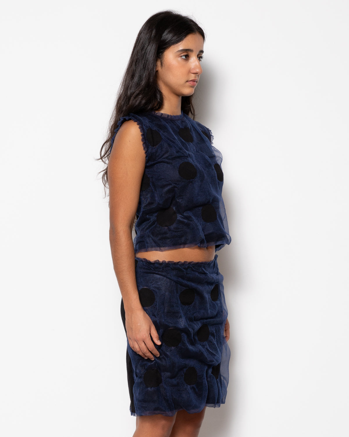 Polka Dot Bubble Gum Knit Top in Navy and Black