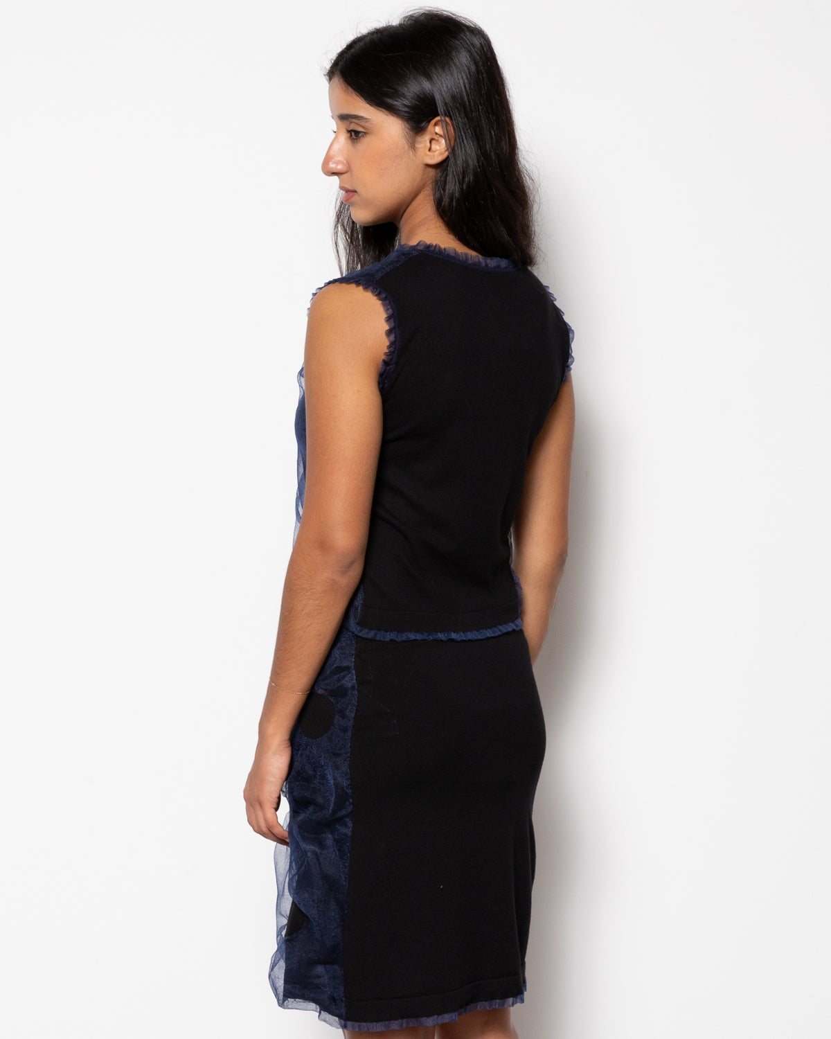 Polka Dot Bubble Gum Knit Top in Navy and Black