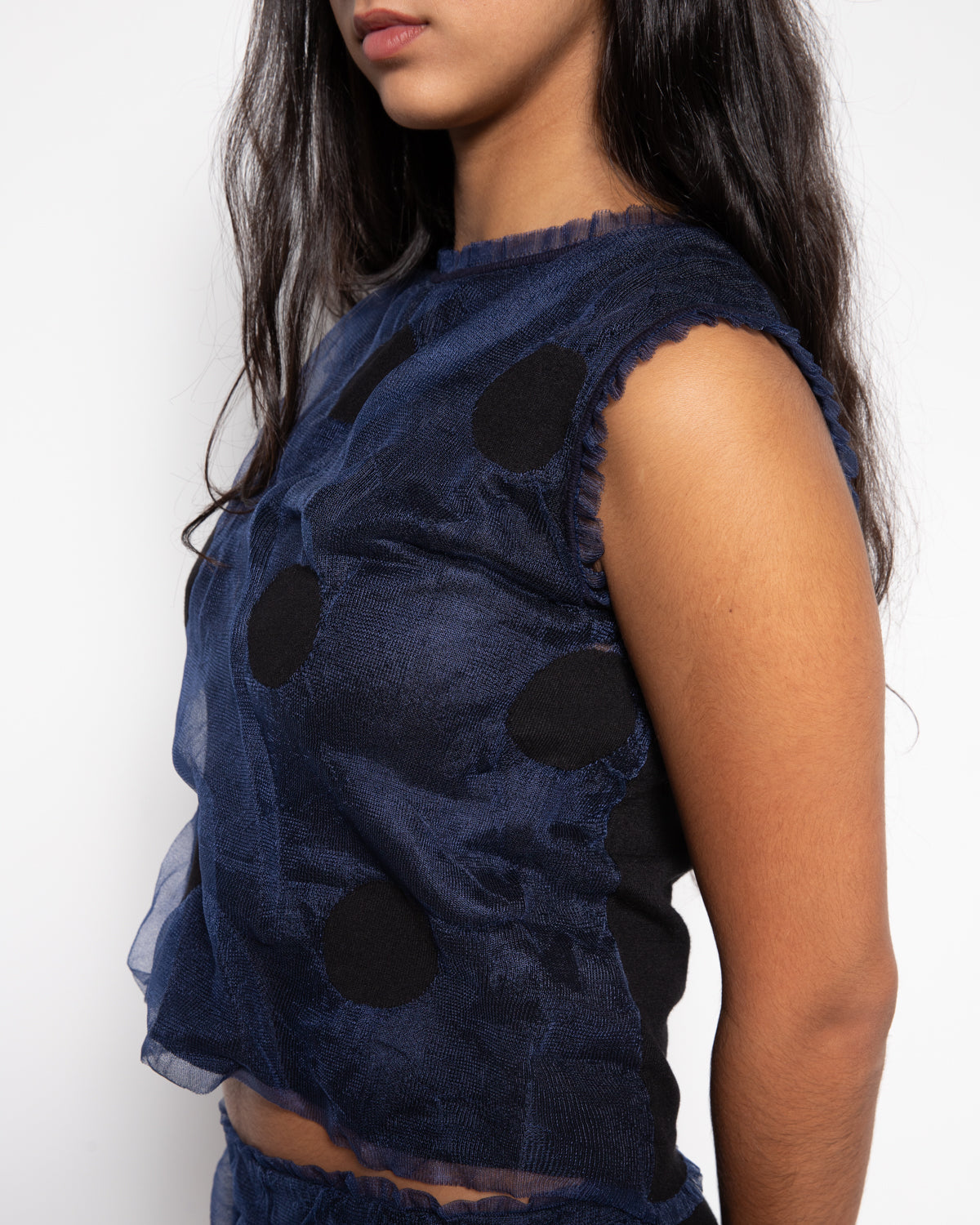 Polka Dot Bubble Gum Knit Top in Navy and Black