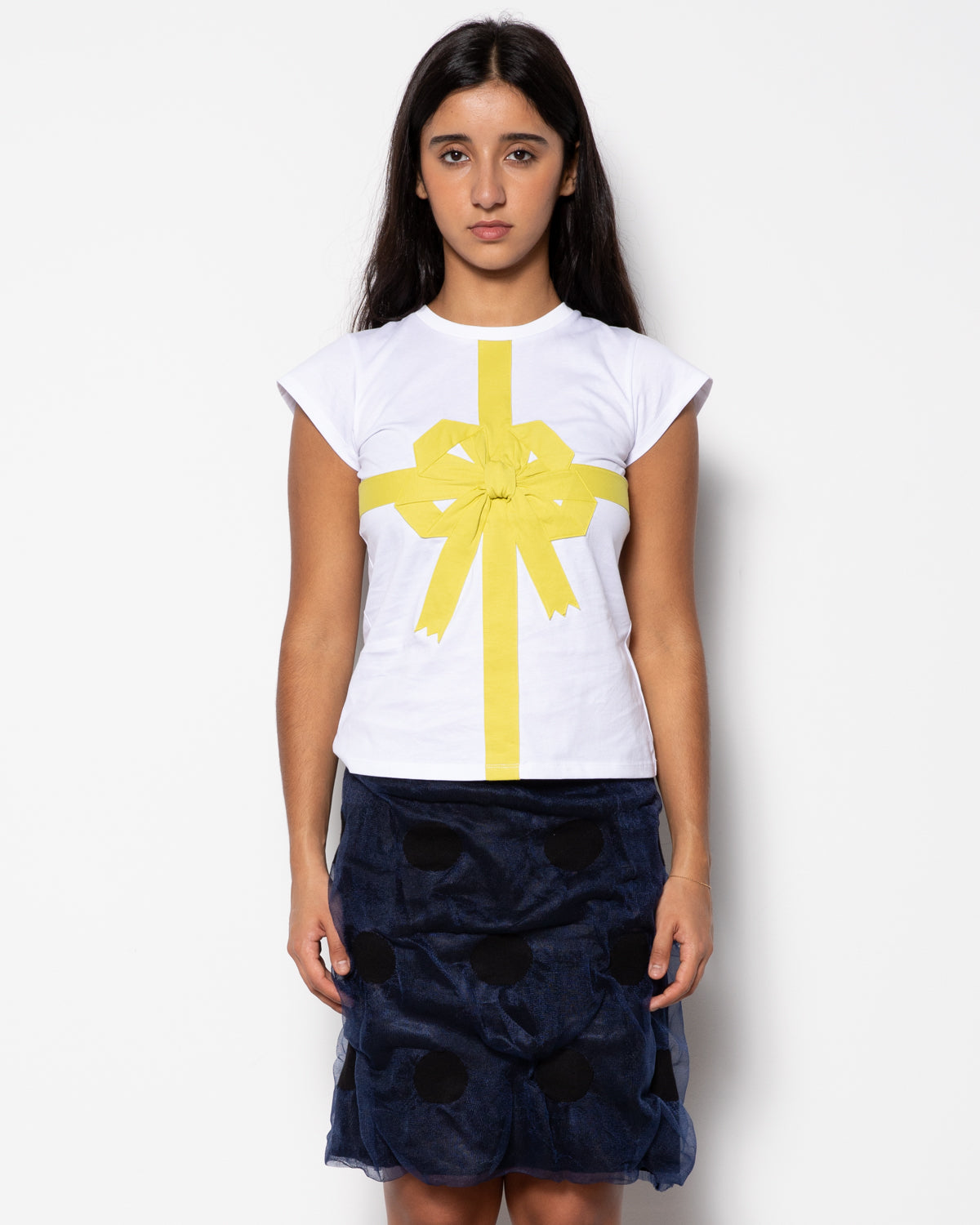 Present Baby Tee in White and Yellow