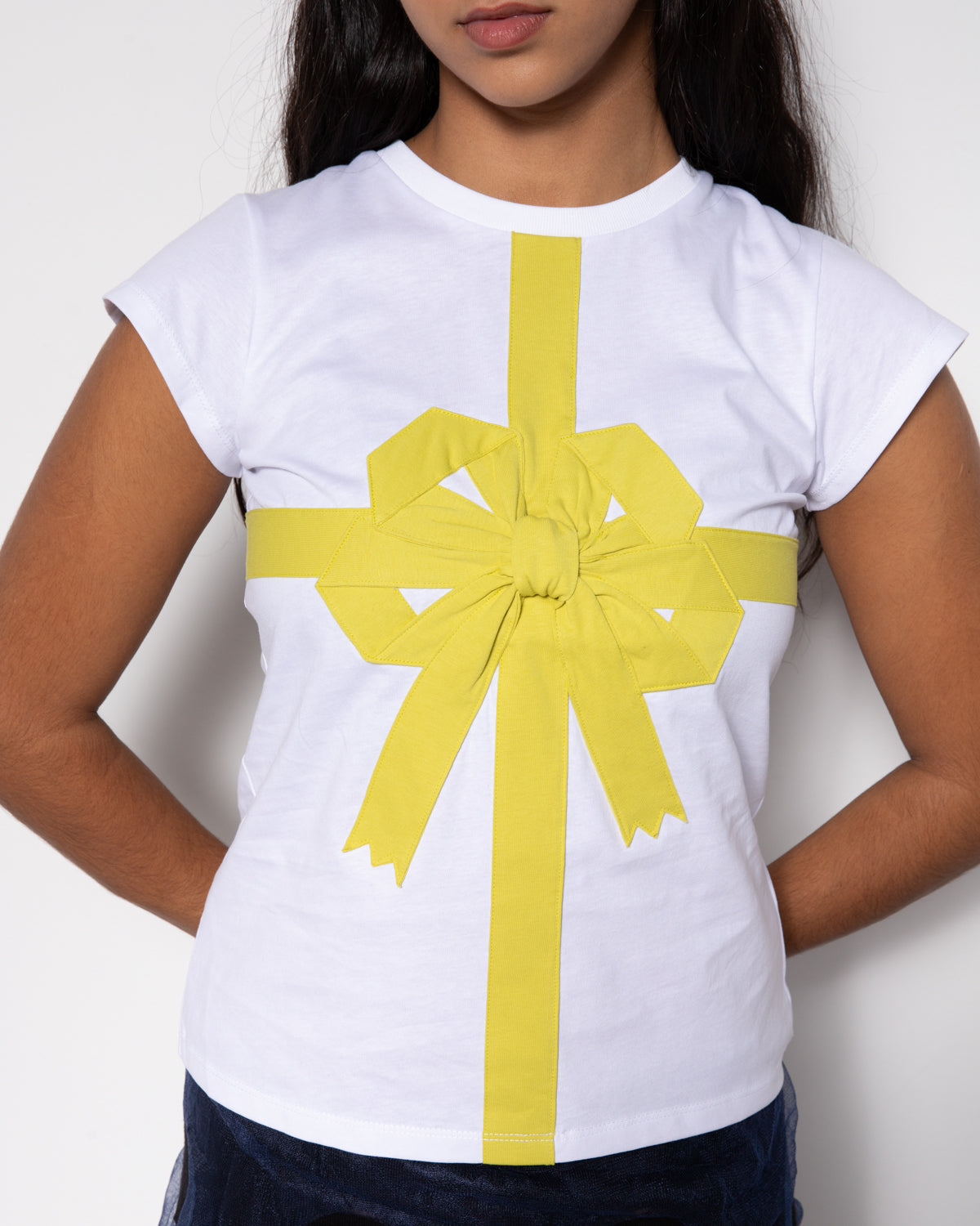Present Baby Tee in White and Yellow