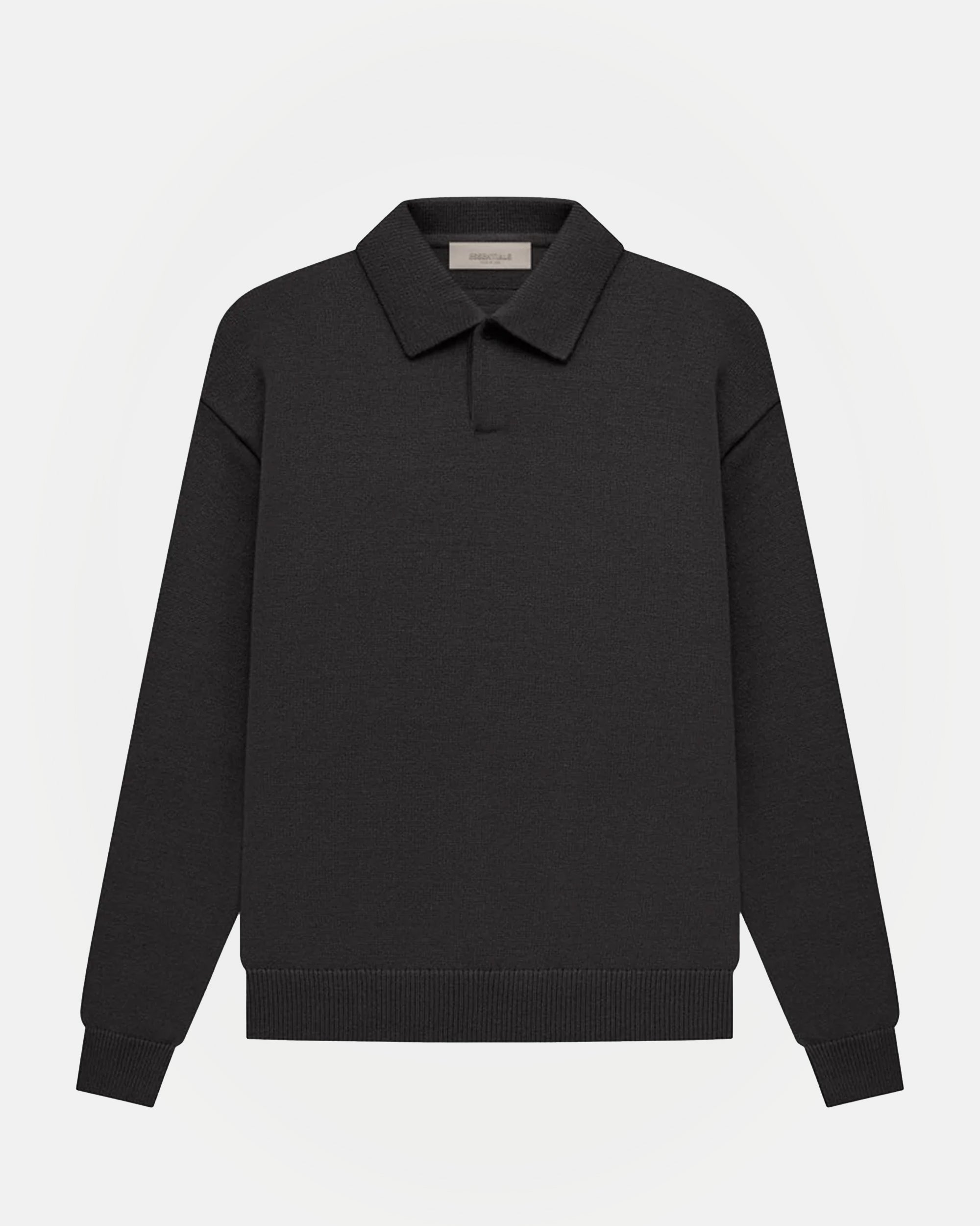 Long Sleeve Polo in Off-Black