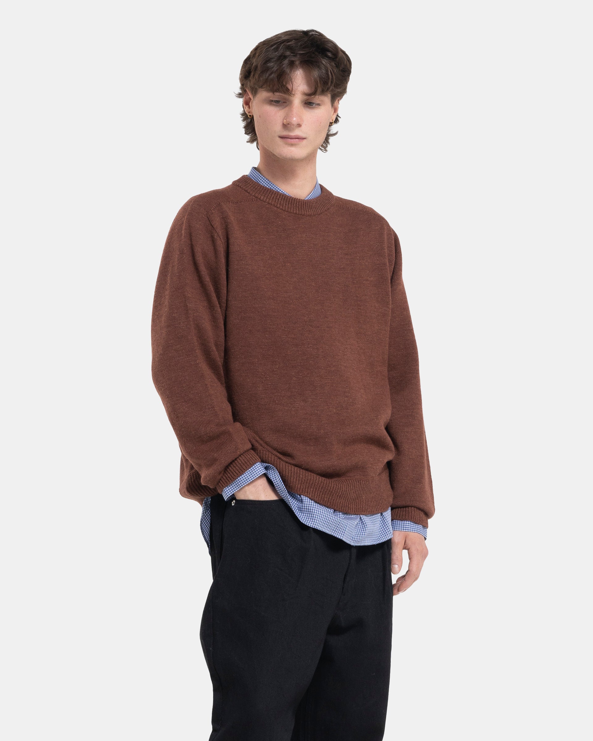 Linen Mix Seamless Sweater in Brick