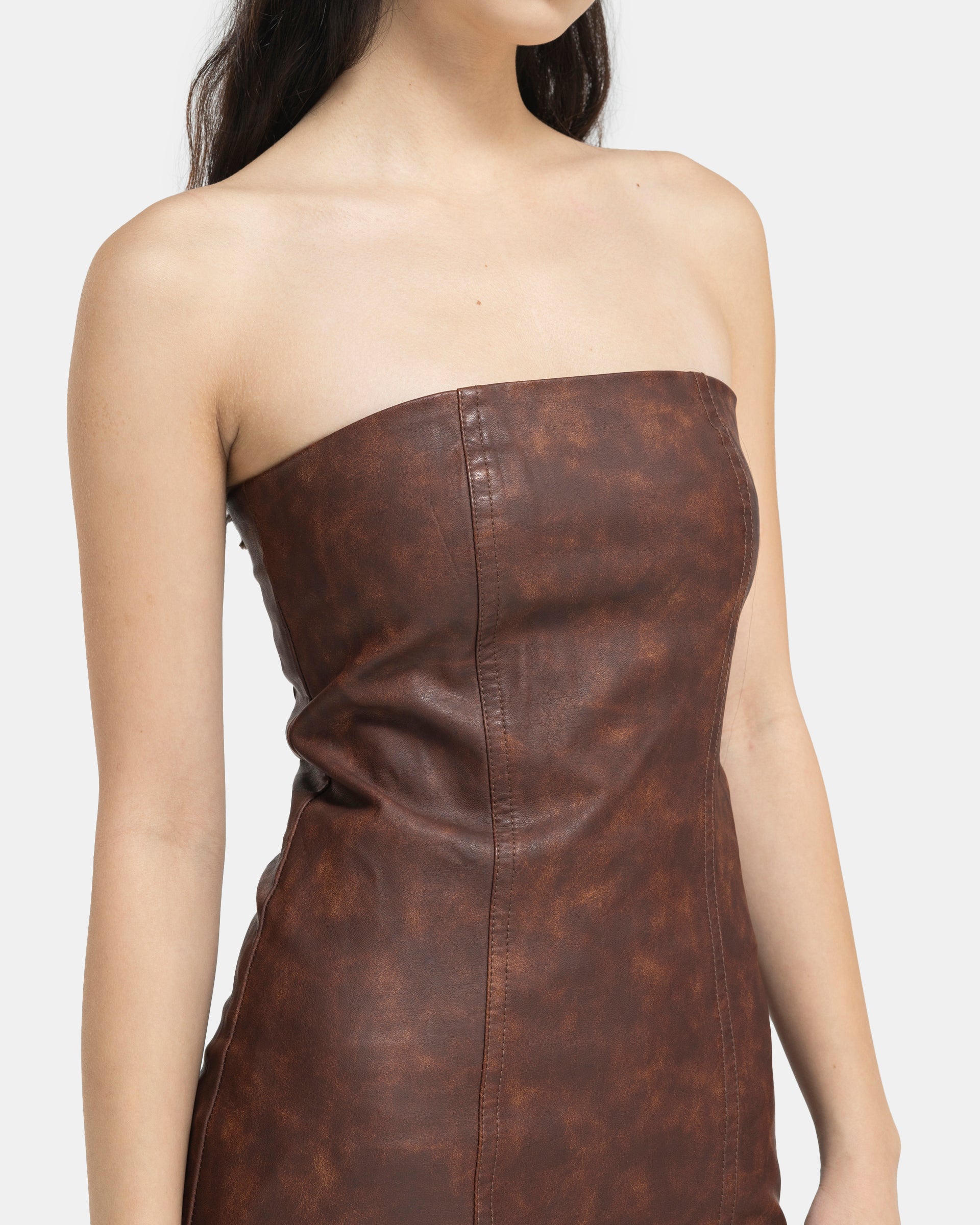 Washed Leather Tube Top in Burgundy