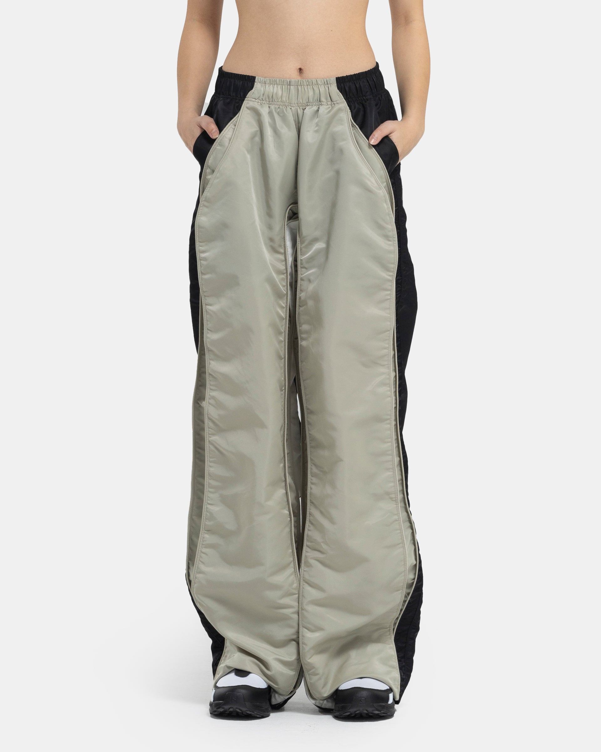 Colorblocked Nylon Pants in Off-White and Black