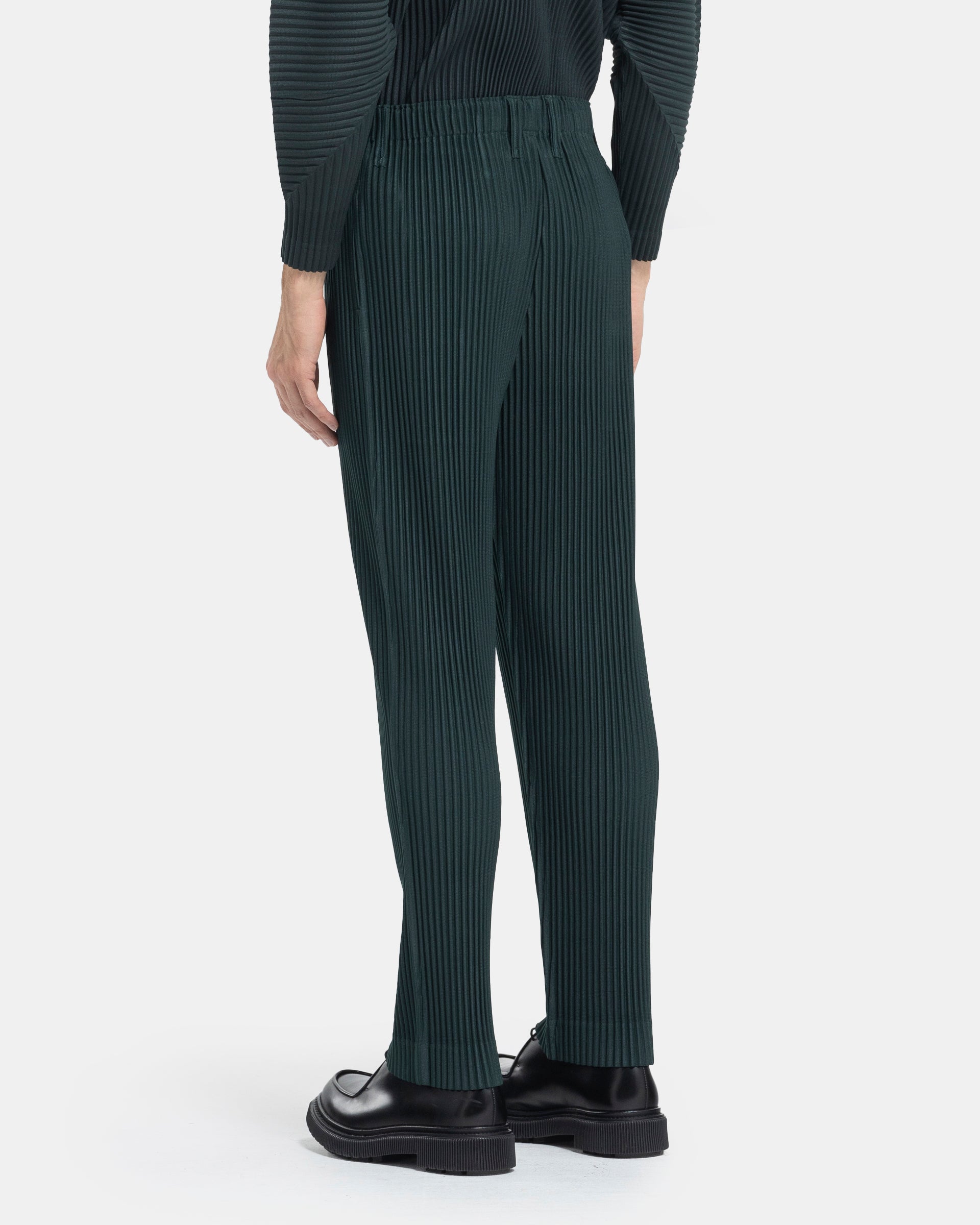 Color Pleated Pants in Deep Green