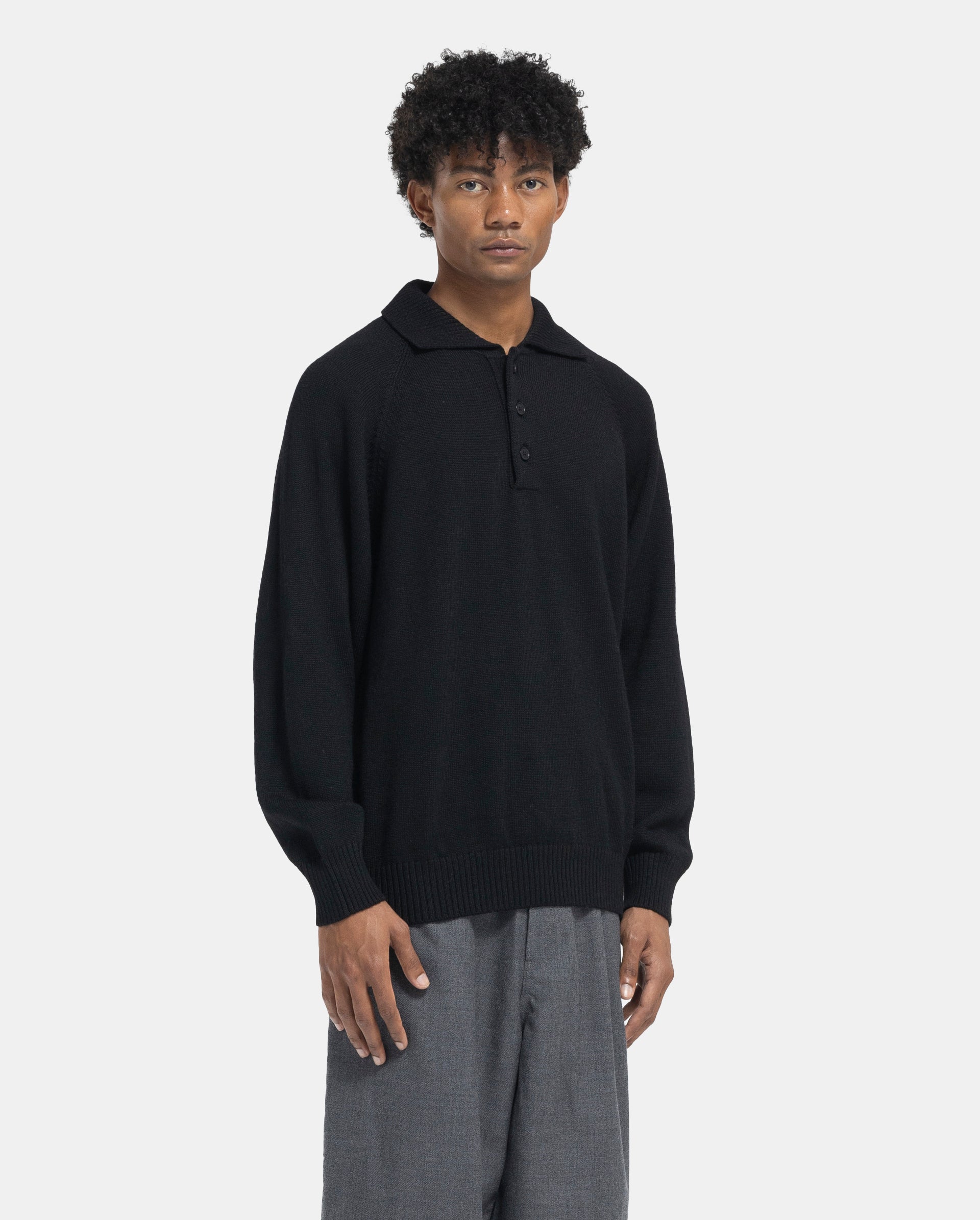 7G Knit Polo in Black