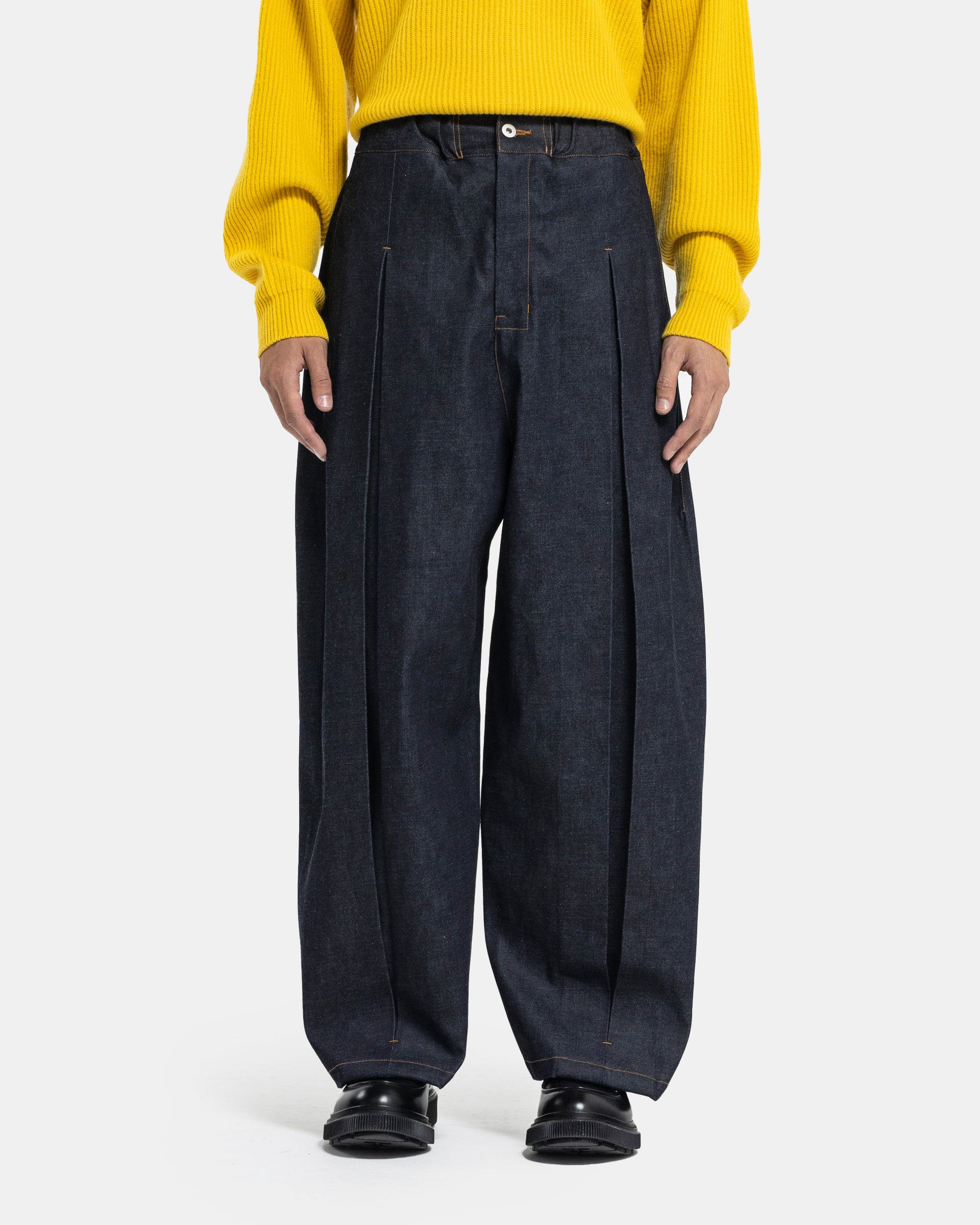 Denim Box Pleat Trouser in Indigo