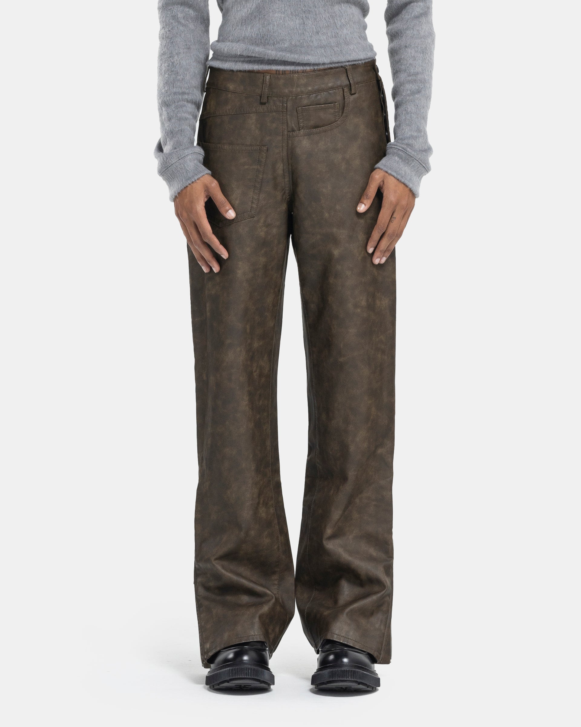 Mens brown online leather pants