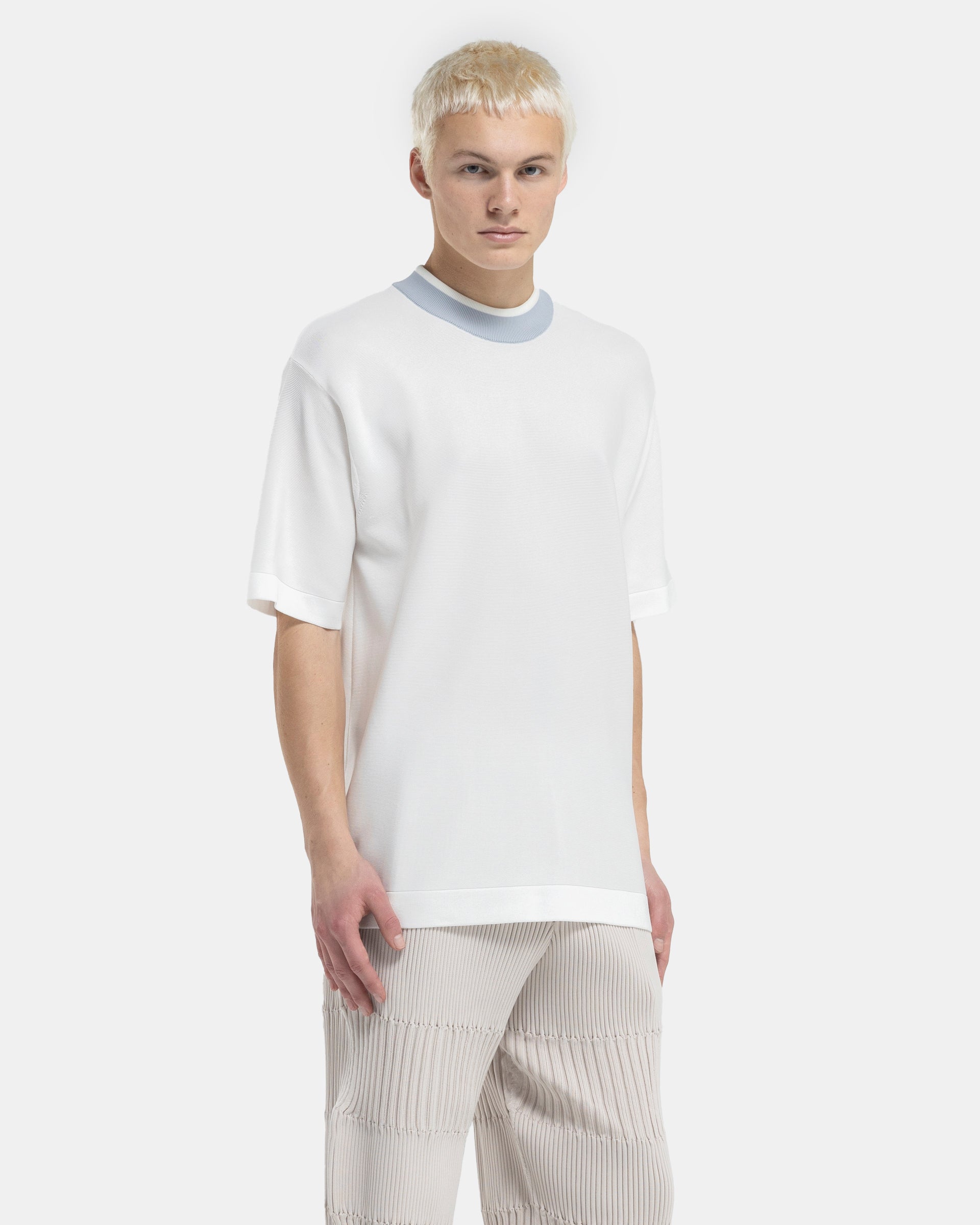 Cupro Garter Short Sleeve T-Shirt in White Multi