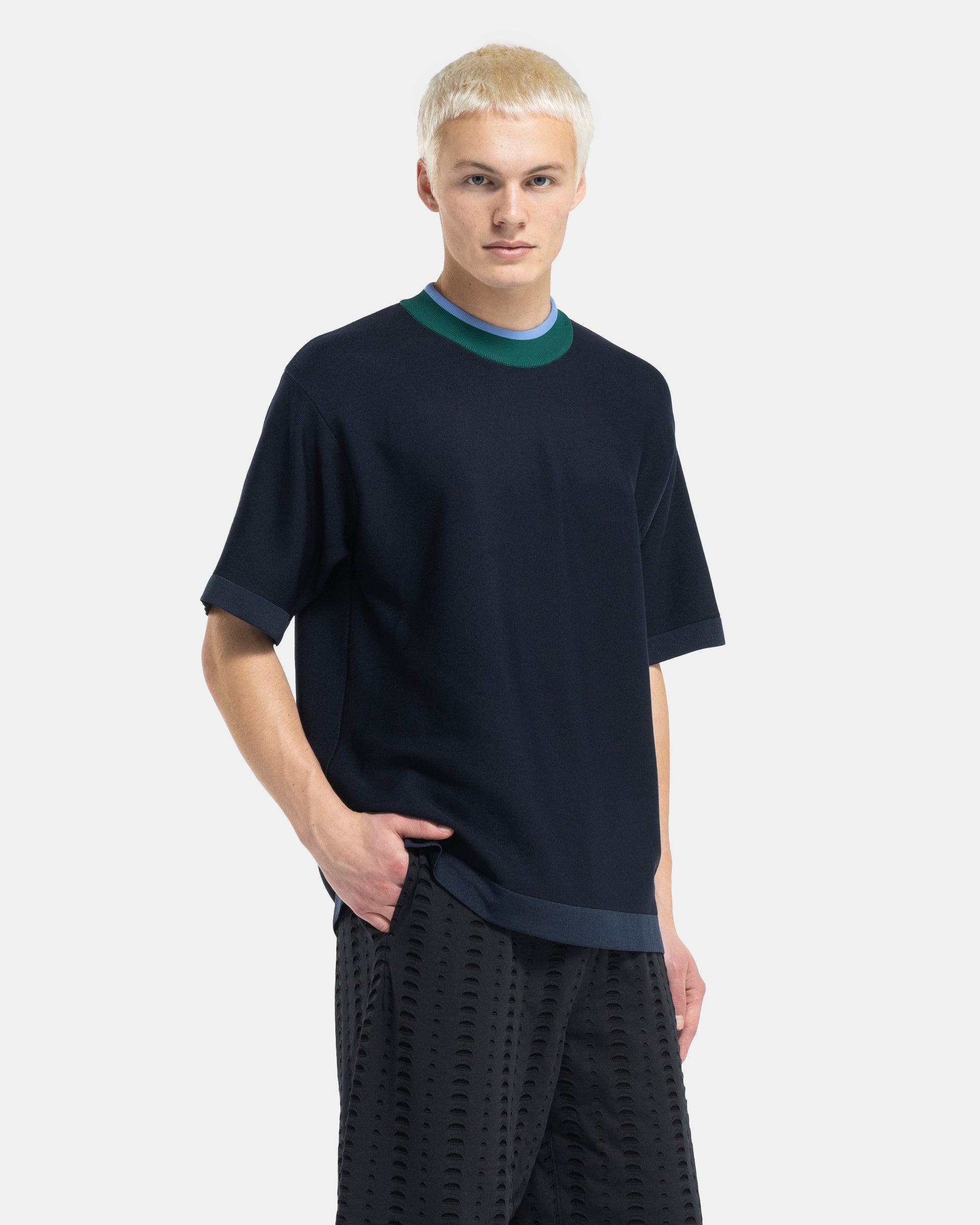 Cupro Garter Short Sleeve T-Shirt in Navy Multi