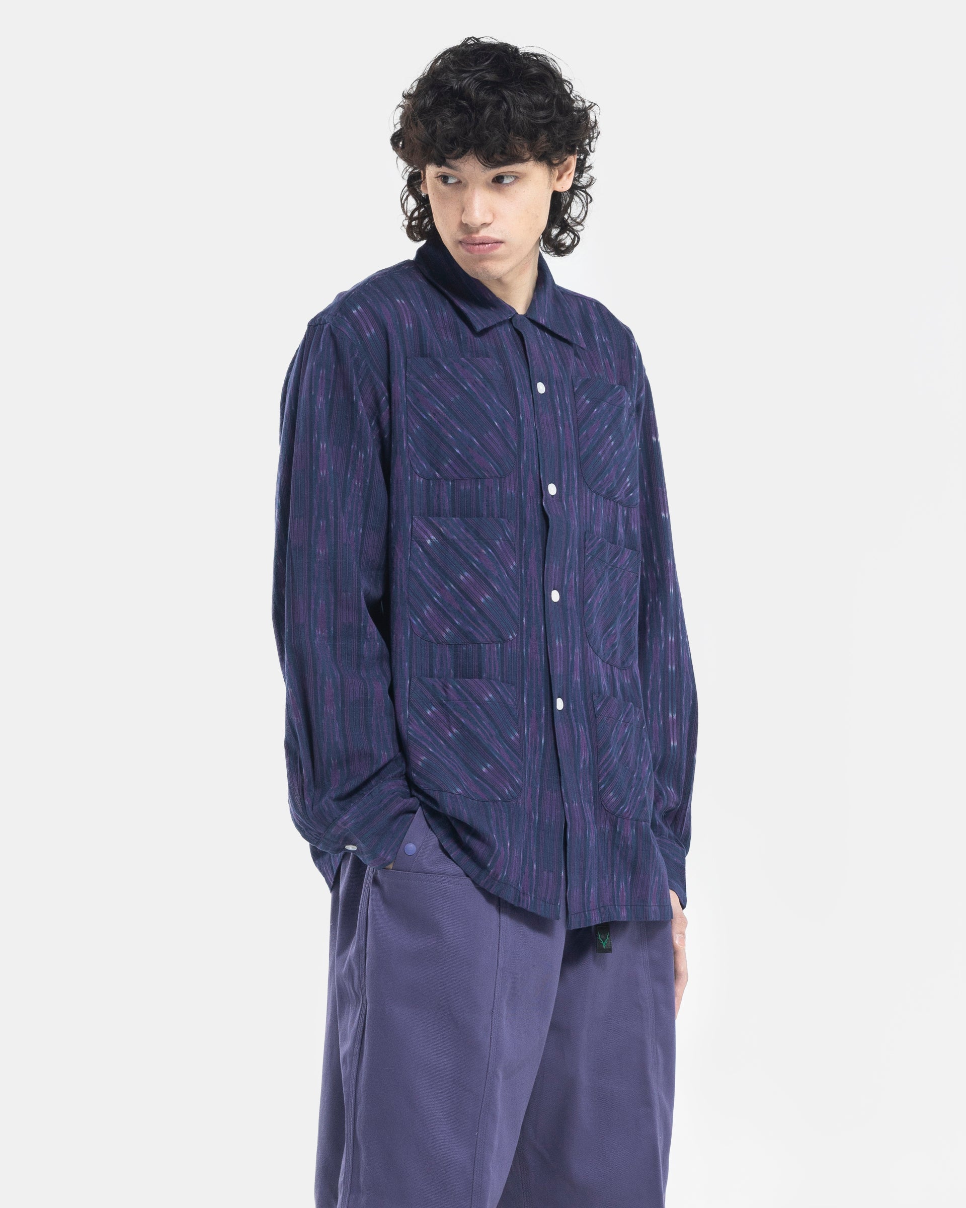 6 Pocket Shirt in Navy and Purple