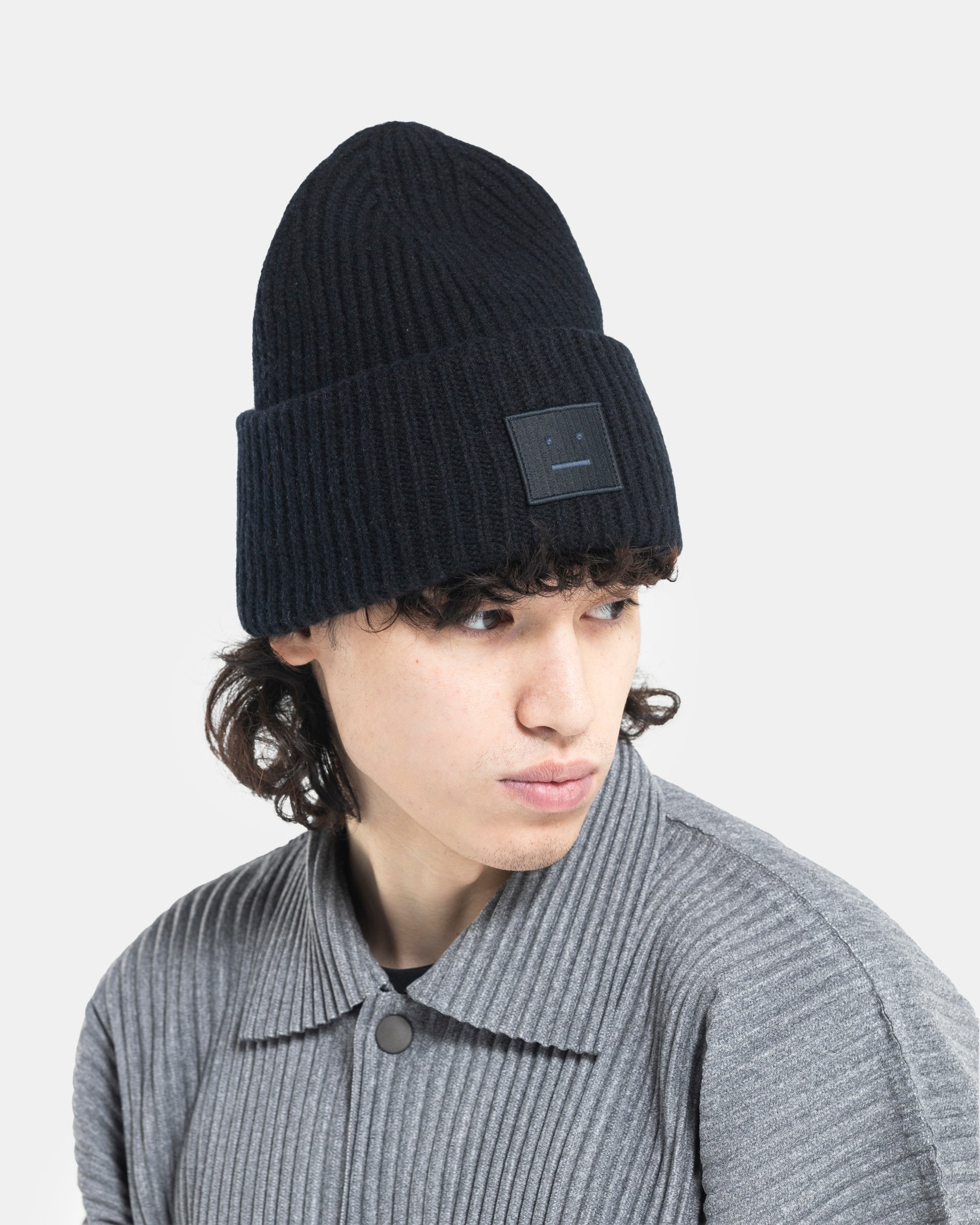 Large Face Logo Beanie in Black