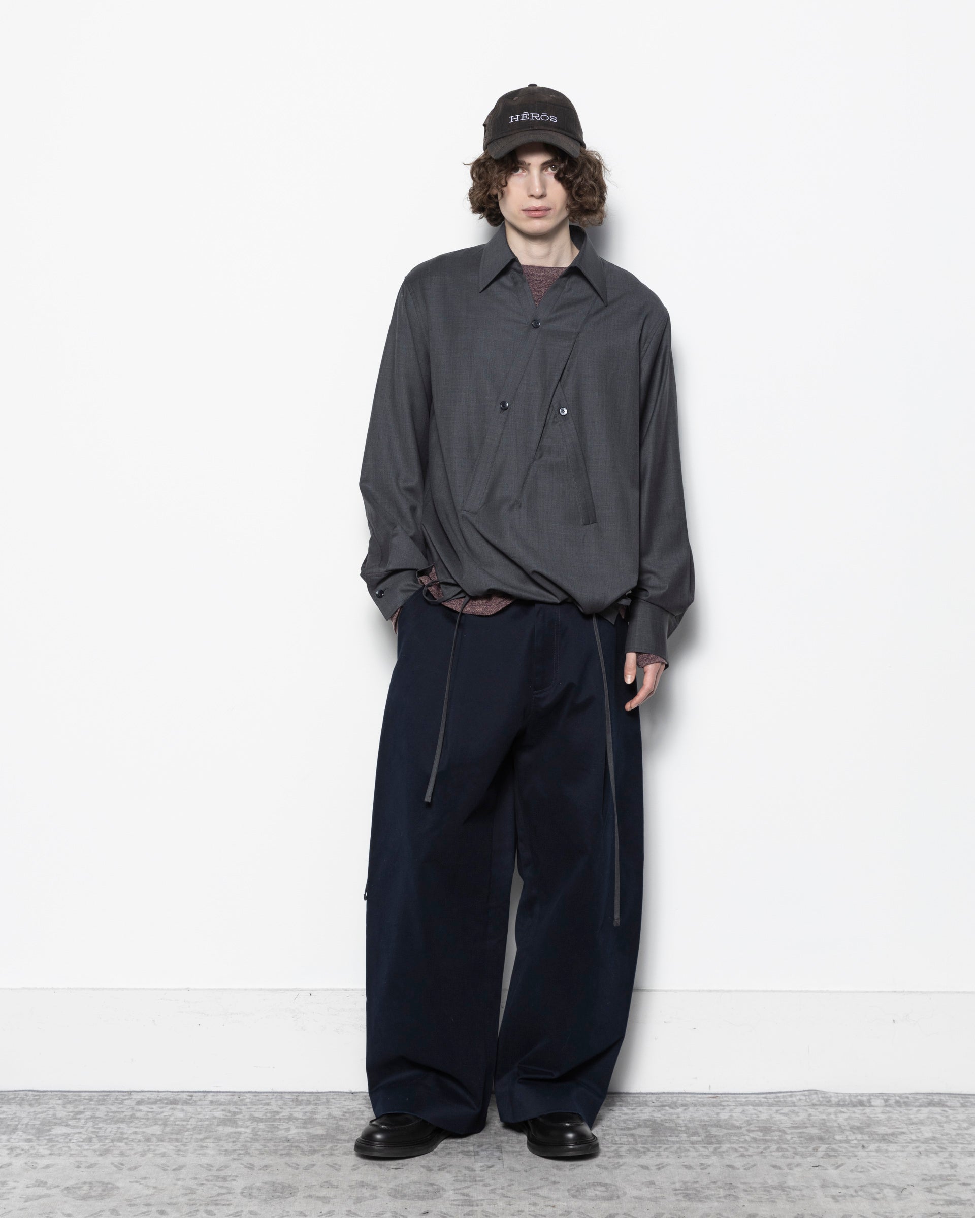 Nullus Crossed Over Shirt in Grey | RODEN GRAY