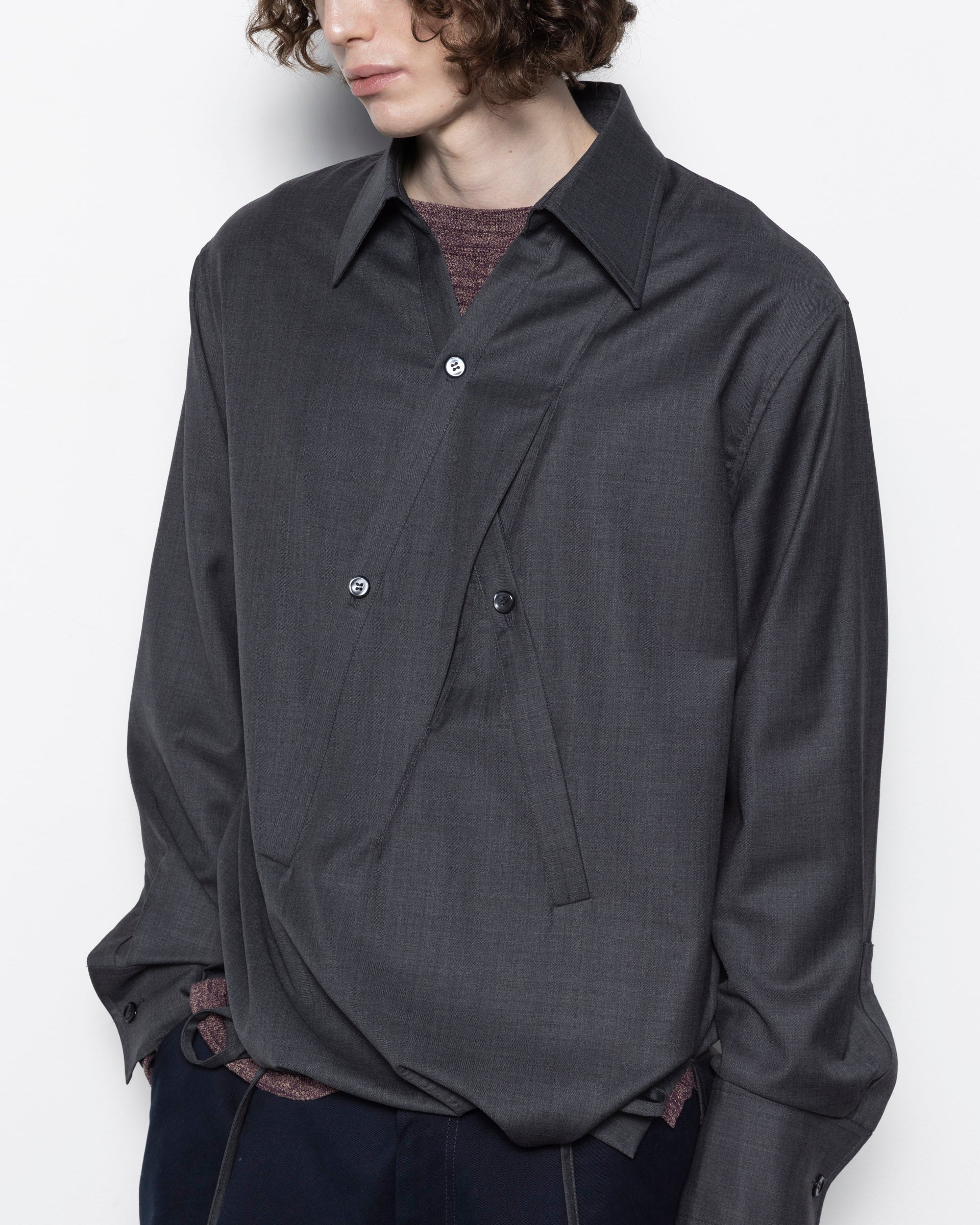Nullus Crossed Over Shirt in Grey | RODEN GRAY