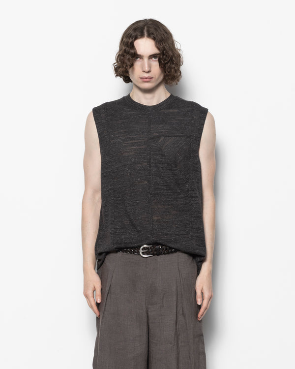 N Pocket Meshed Knotty Tank Top in Dark Grey