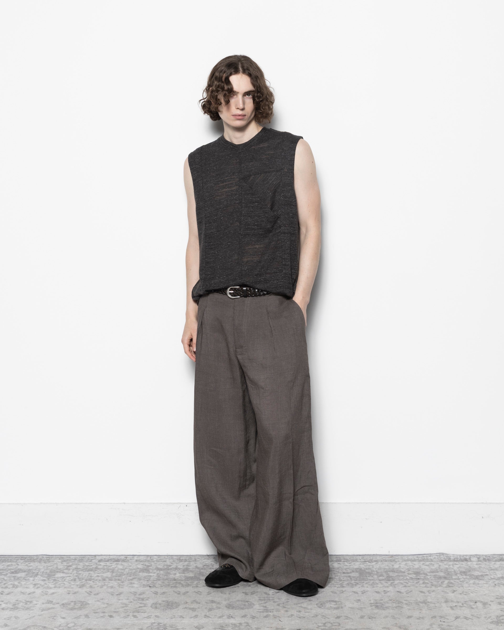 N Pocket Meshed Knotty Tank Top in Dark Grey