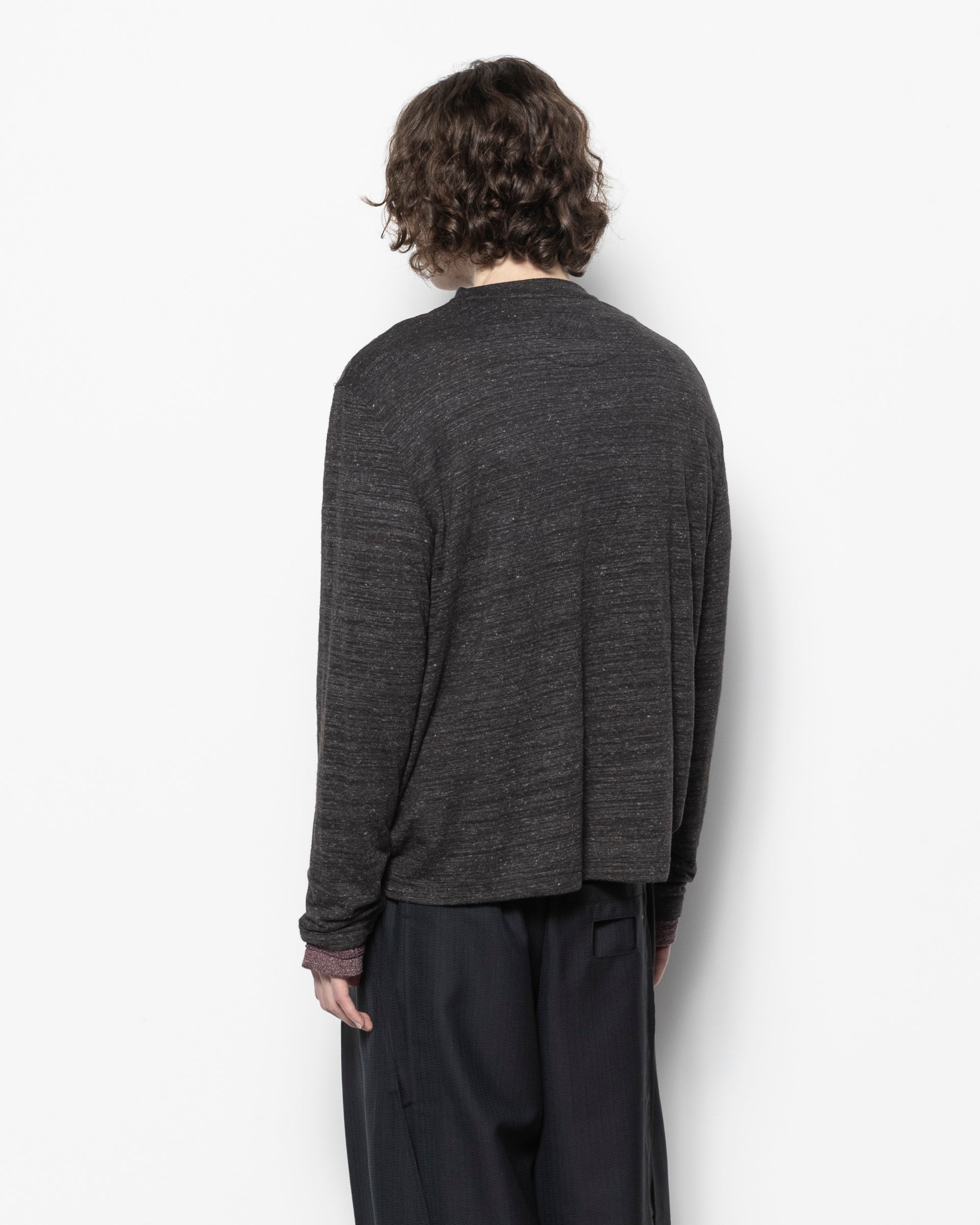 N Pocket Meshed Knotty Tee LS in Dark Grey