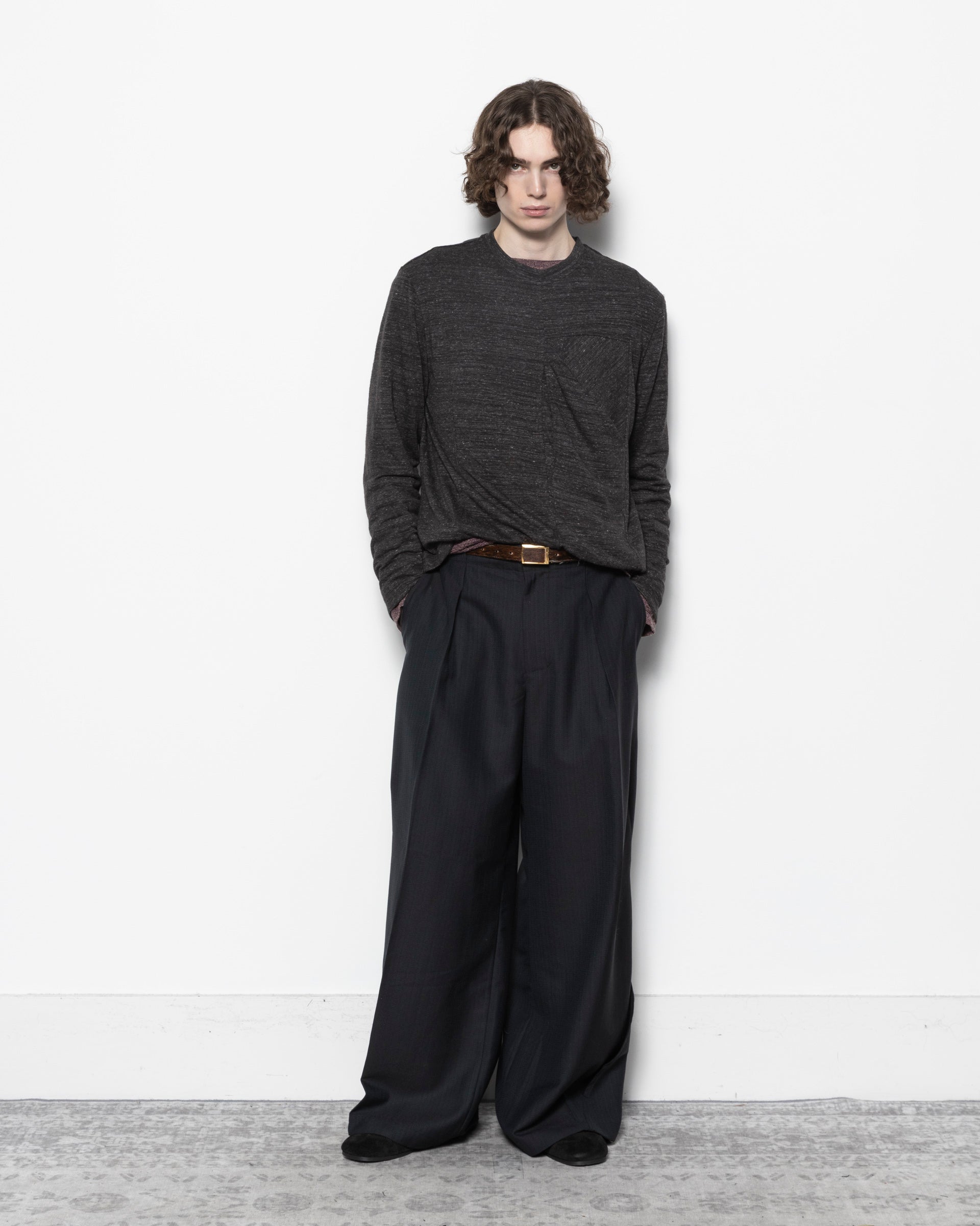 N Pocket Meshed Knotty Tee LS in Dark Grey