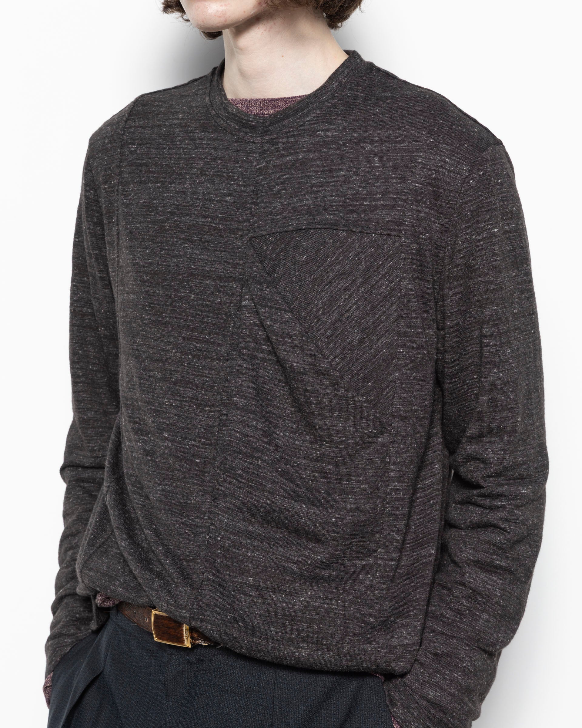 N Pocket Meshed Knotty Tee LS in Dark Grey