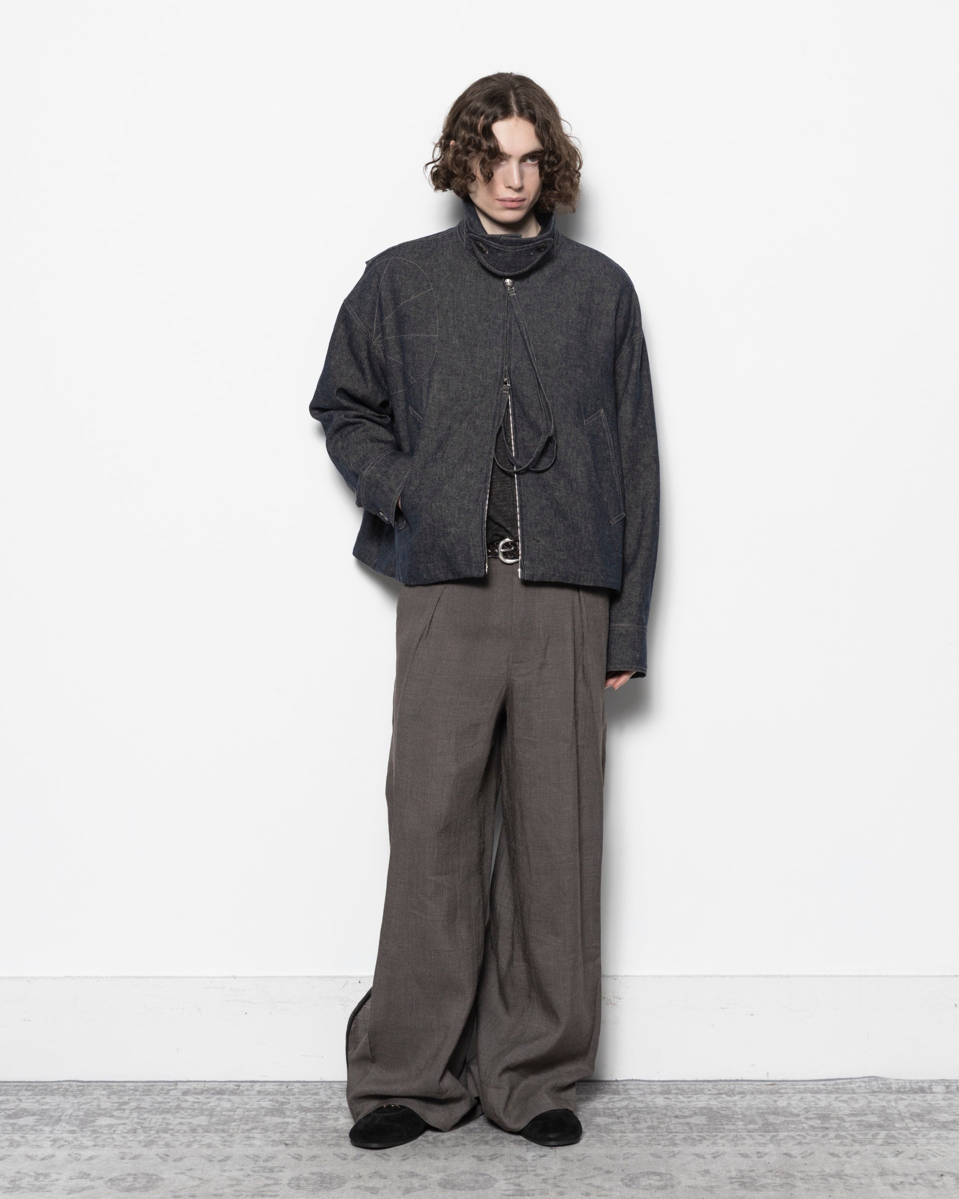 Silk & Linen Interweaved Trousers in Grey