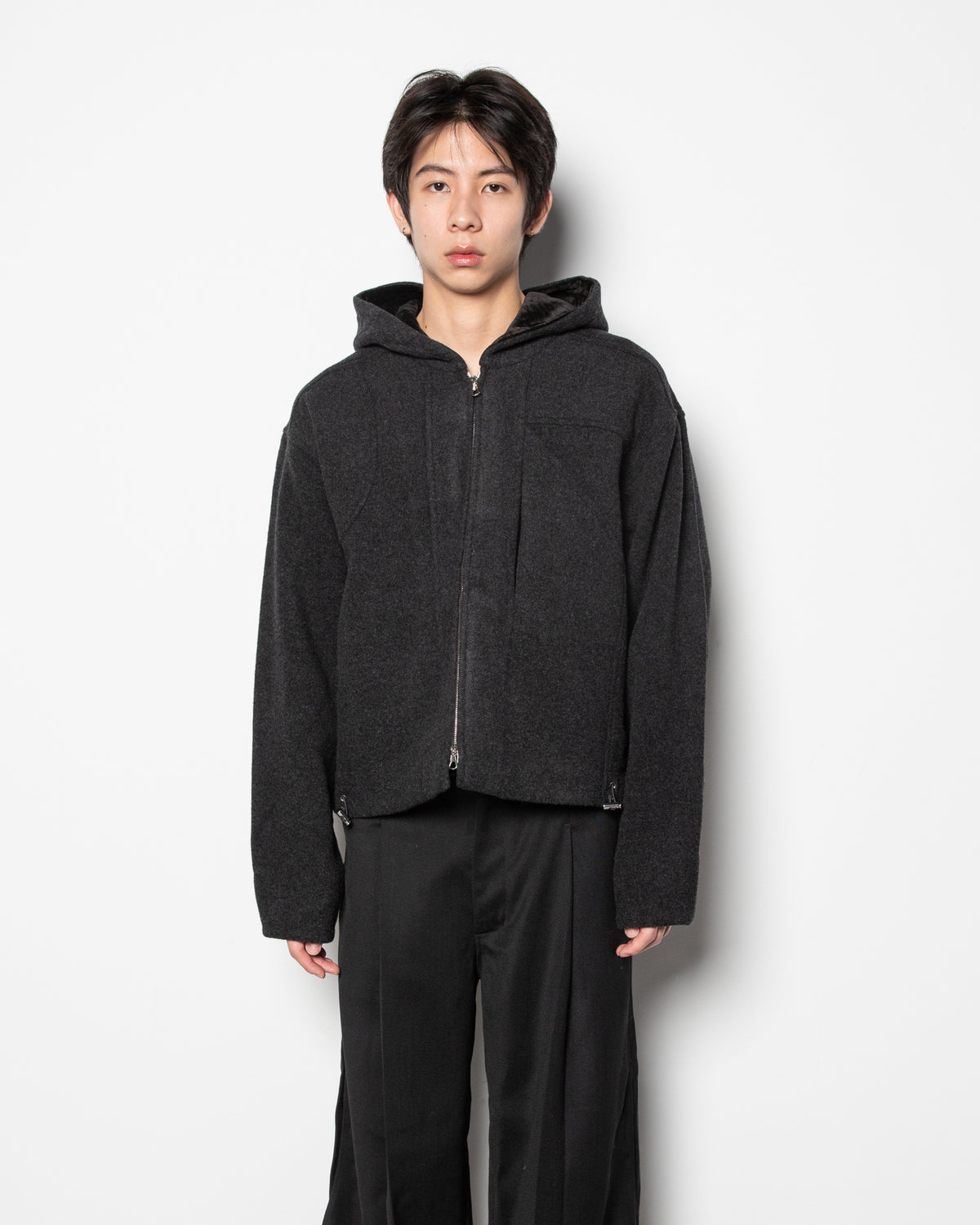 Woolen Hooded Hunting Jacket in Dark Grey