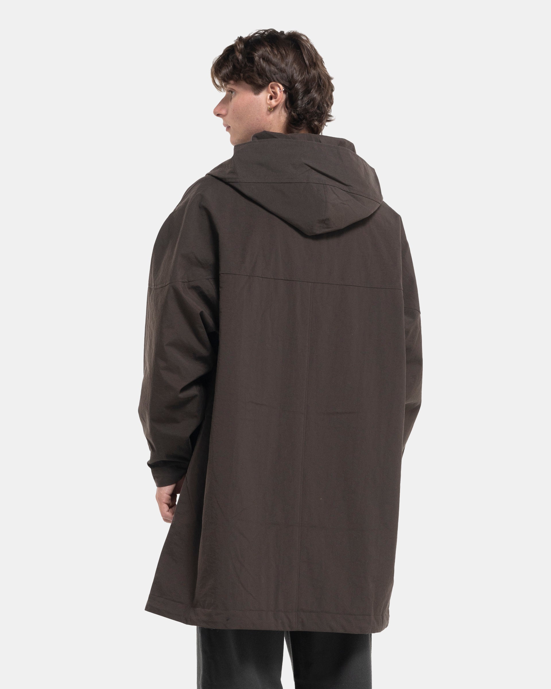 Nylon Ox Hooded Coat in Brown