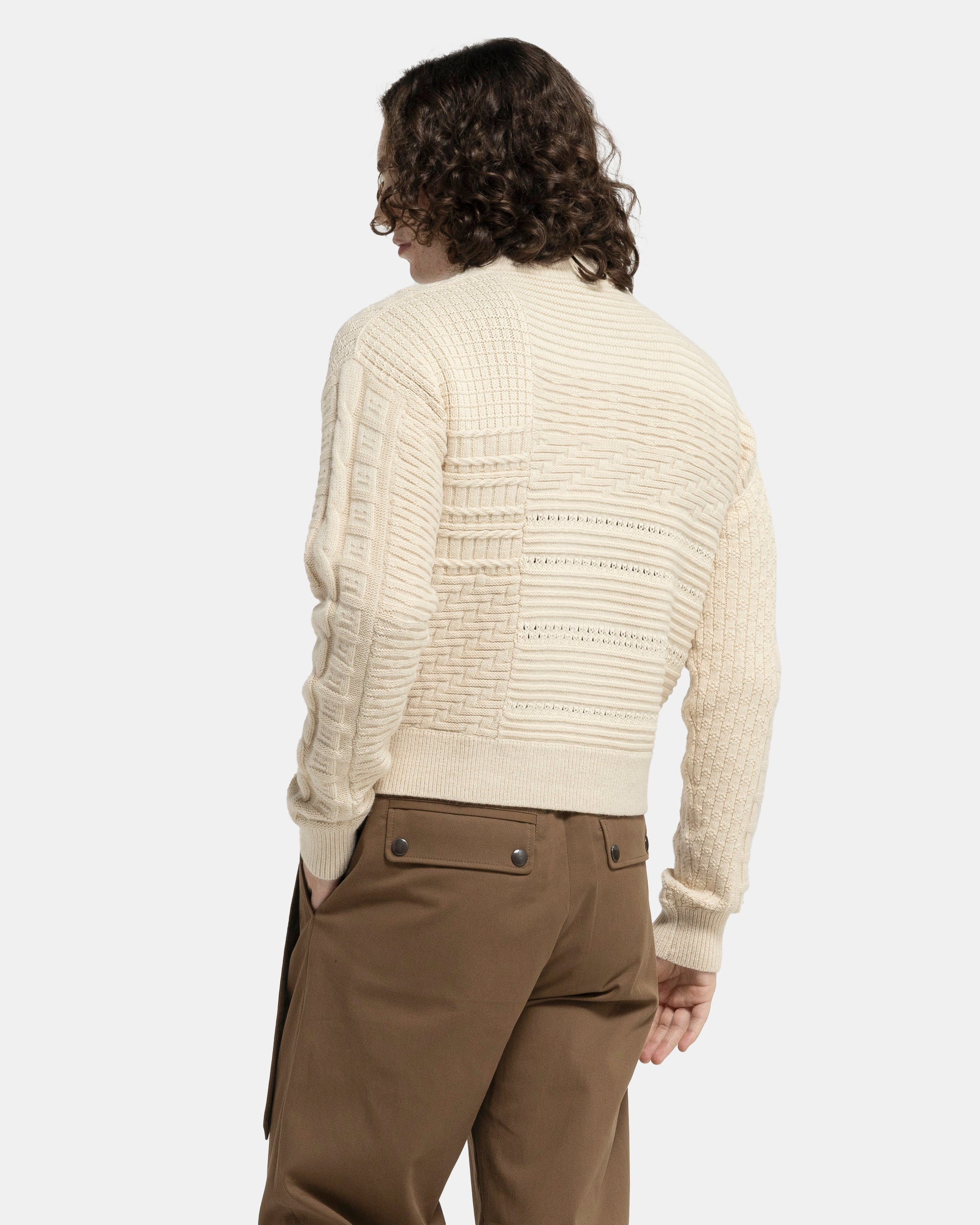 Patchwork Knit Cardigan in Oatmeal Melange