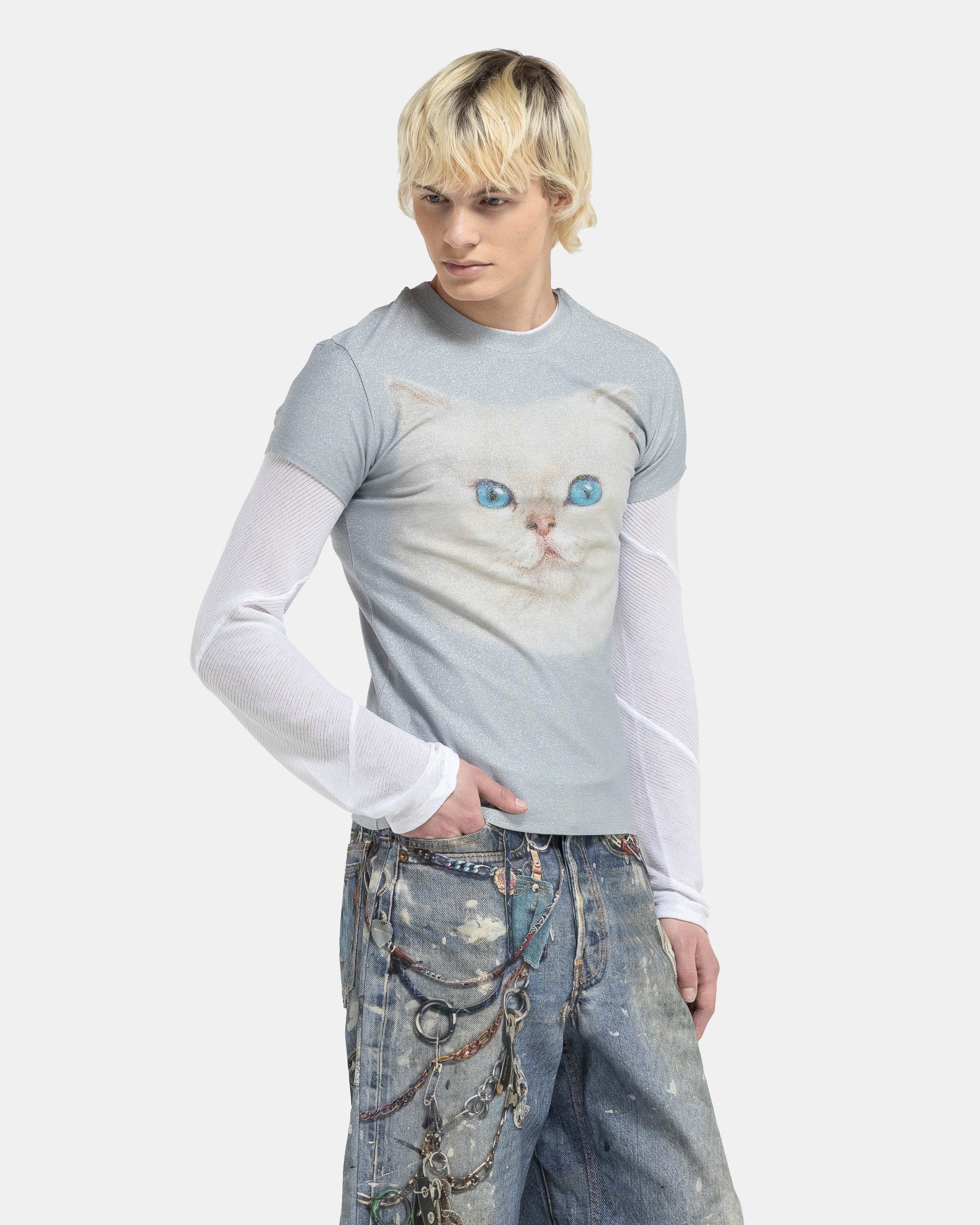 Cat T-Shirt in Pale Blue