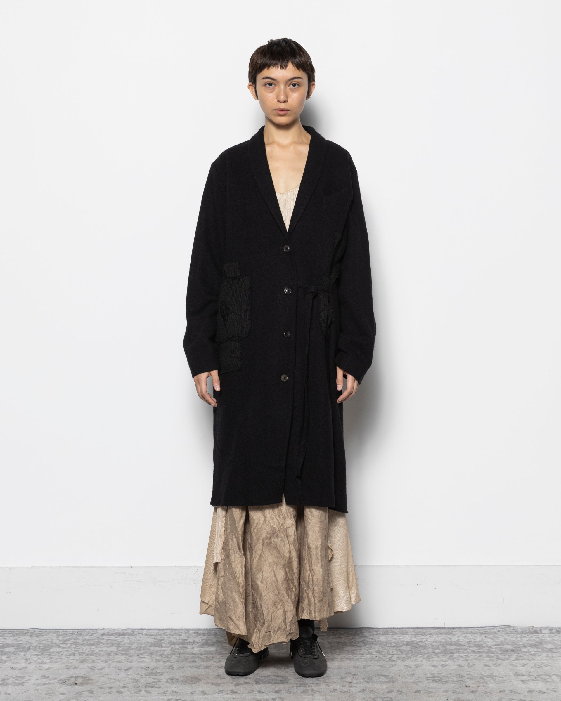 Aged Wool Coat in Black