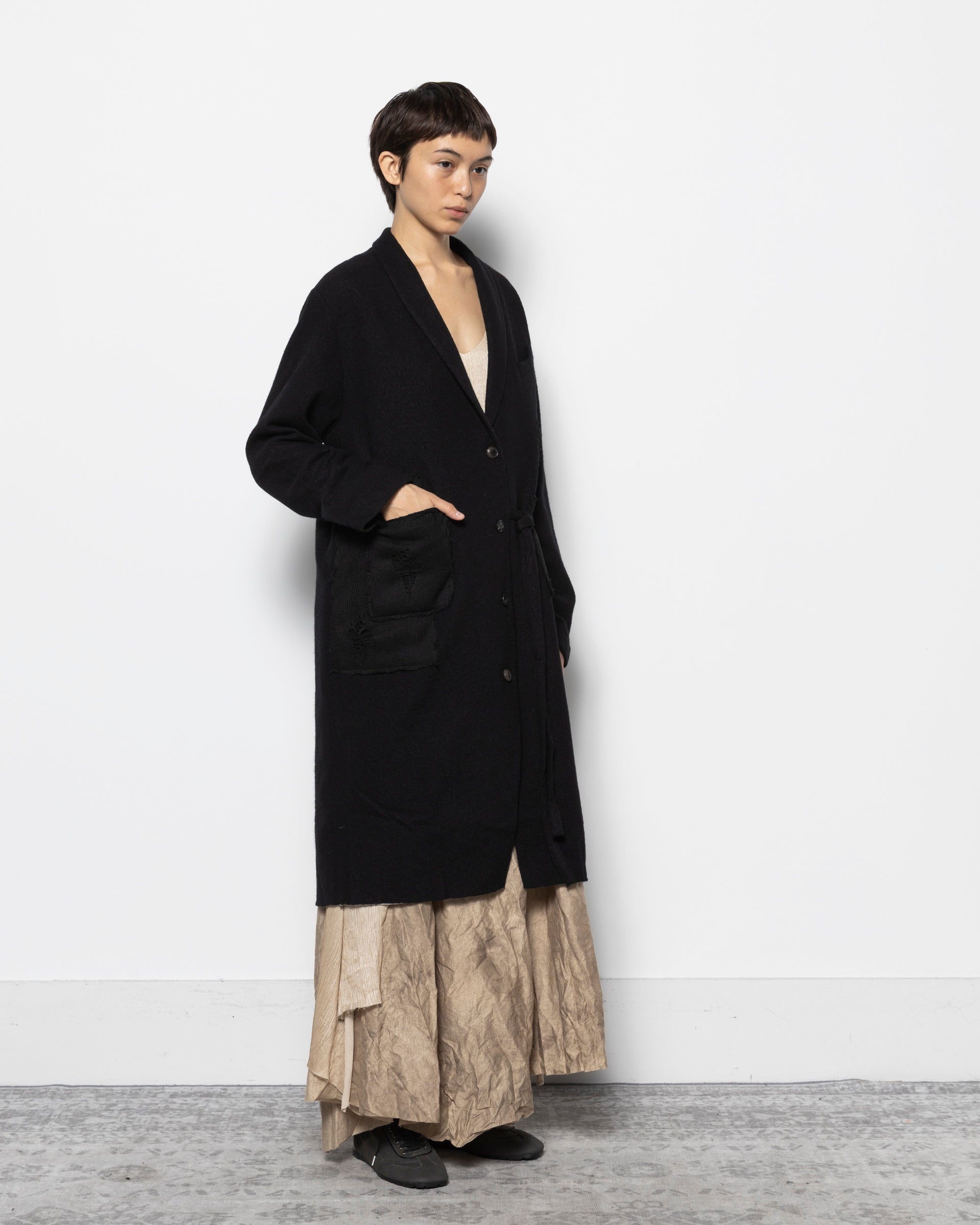 Aged Wool Coat in Black