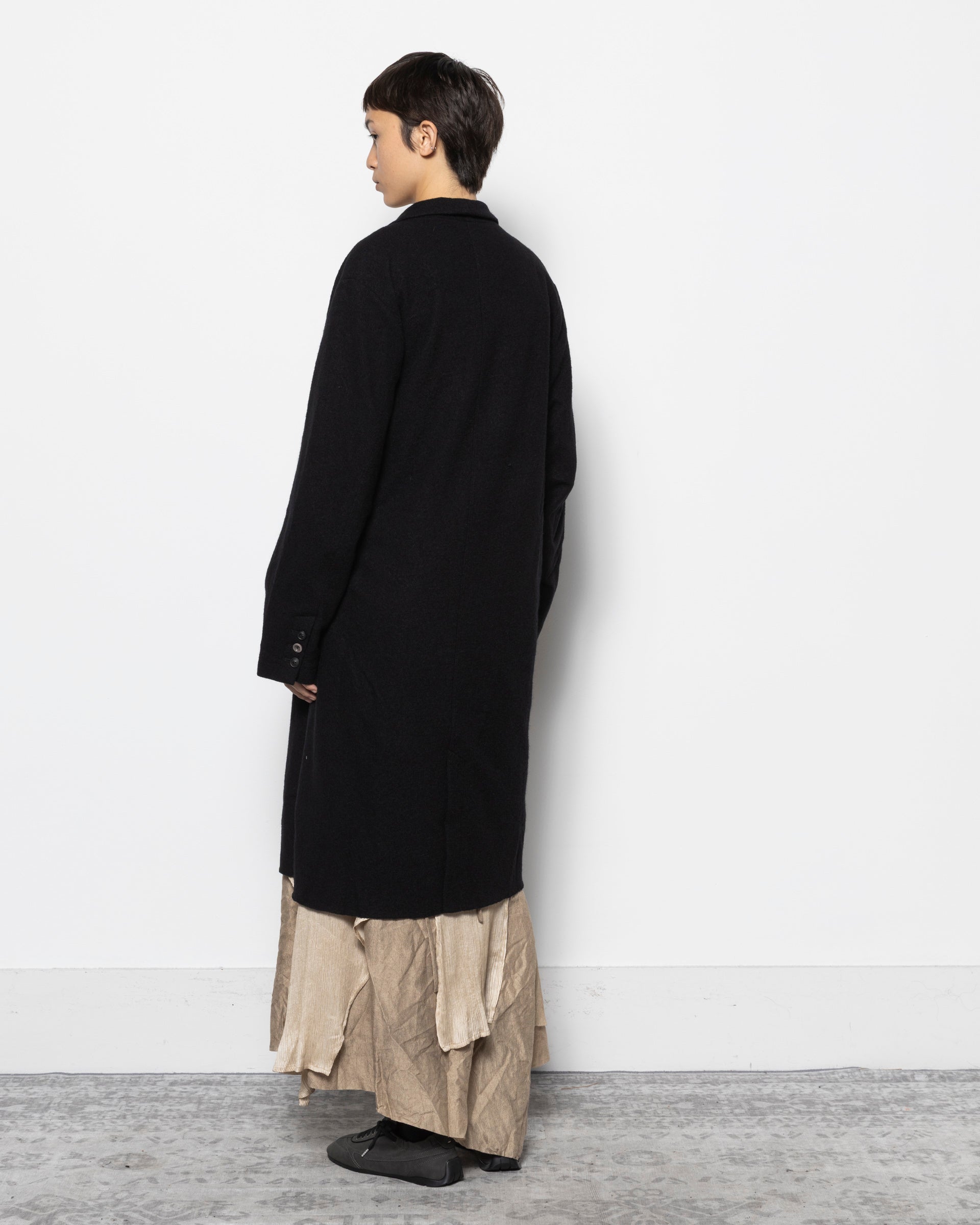 Aged Wool Coat in Black